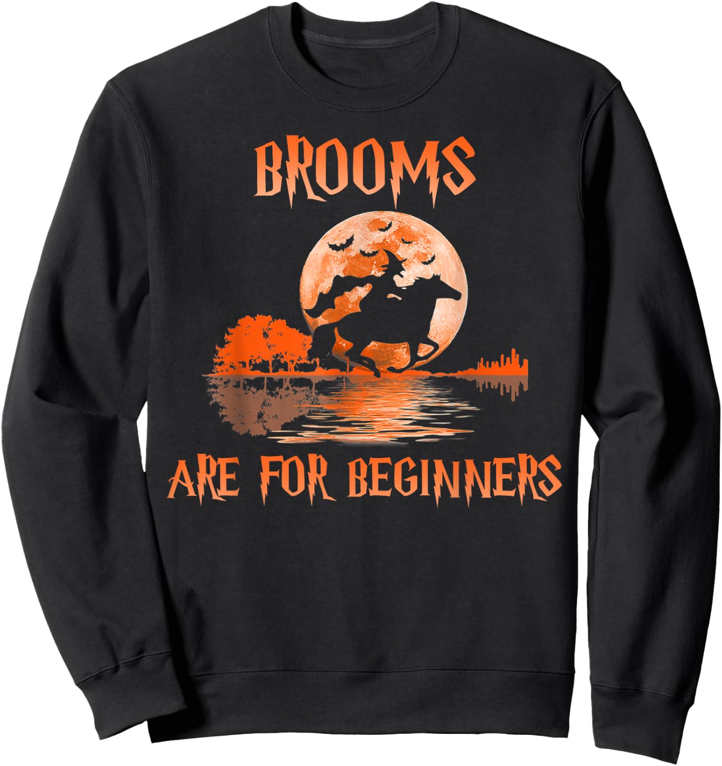 Brooms Are For Beginners Horses Witch Halloween Sweatshirt - Sweatshirt | Black
