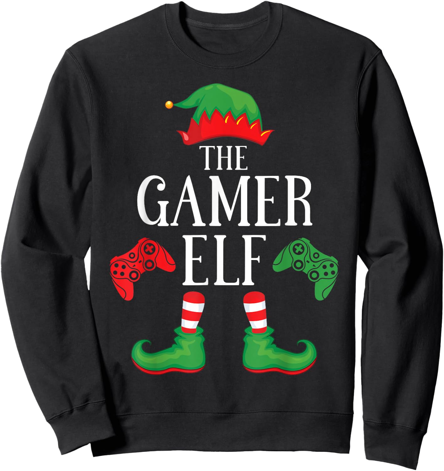 Gamer Elf Matching Group Xmas Gaming Funny Family Christmas Sweatshirt - Sweatshirt | Black
