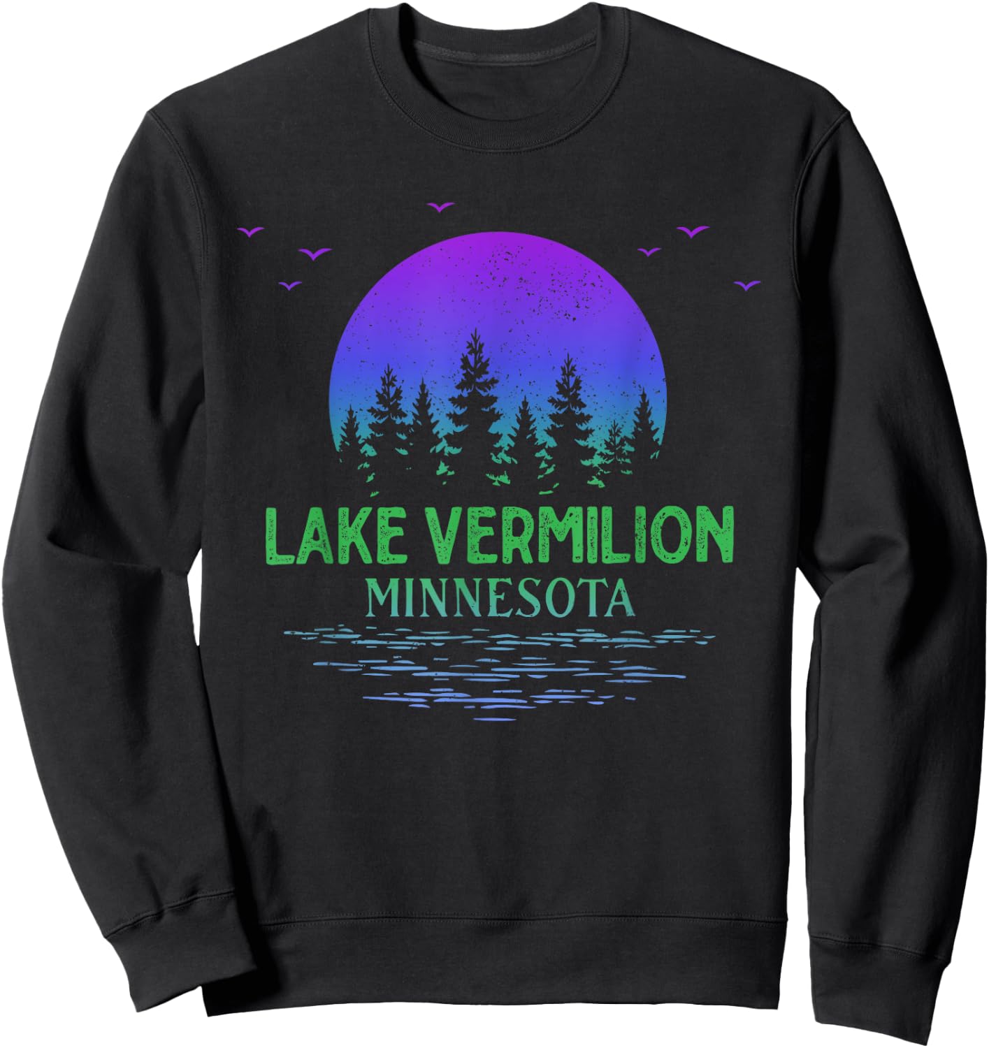 Lake Vermilion Minnesota Moon Trees Gradient Souvenir Sweatshirt - Sweatshirt | Black
