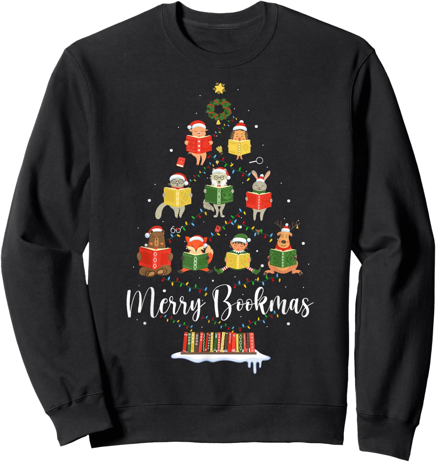Librarian Book Lover Books Christmas Tree Merry Bookmas Xmas Sweatshirt - Sweatshirt | Black
