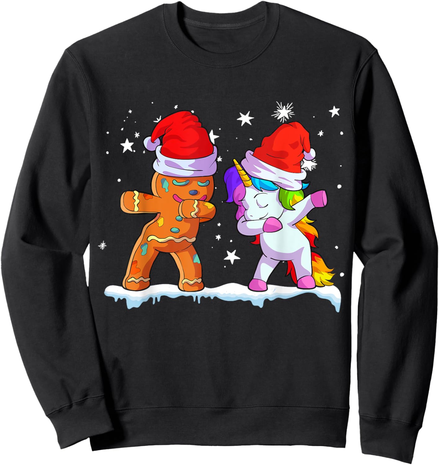 Unicorn Christmas Shirt Girl Women Santa Hat Gingerbread Man Sweatshirt - Sweatshirt | Black