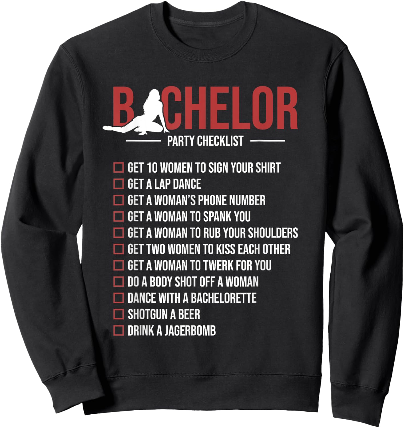 Bachelor Party Checklist Funny Groom Bachelor Party Sweatshirt - Sweatshirt | Black