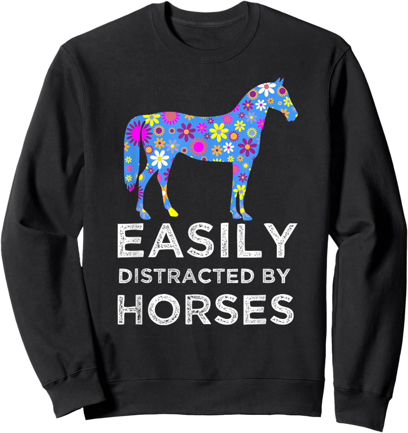 Funny Horse Lover Cute Floral Sweatshirt - Sweatshirt | Black