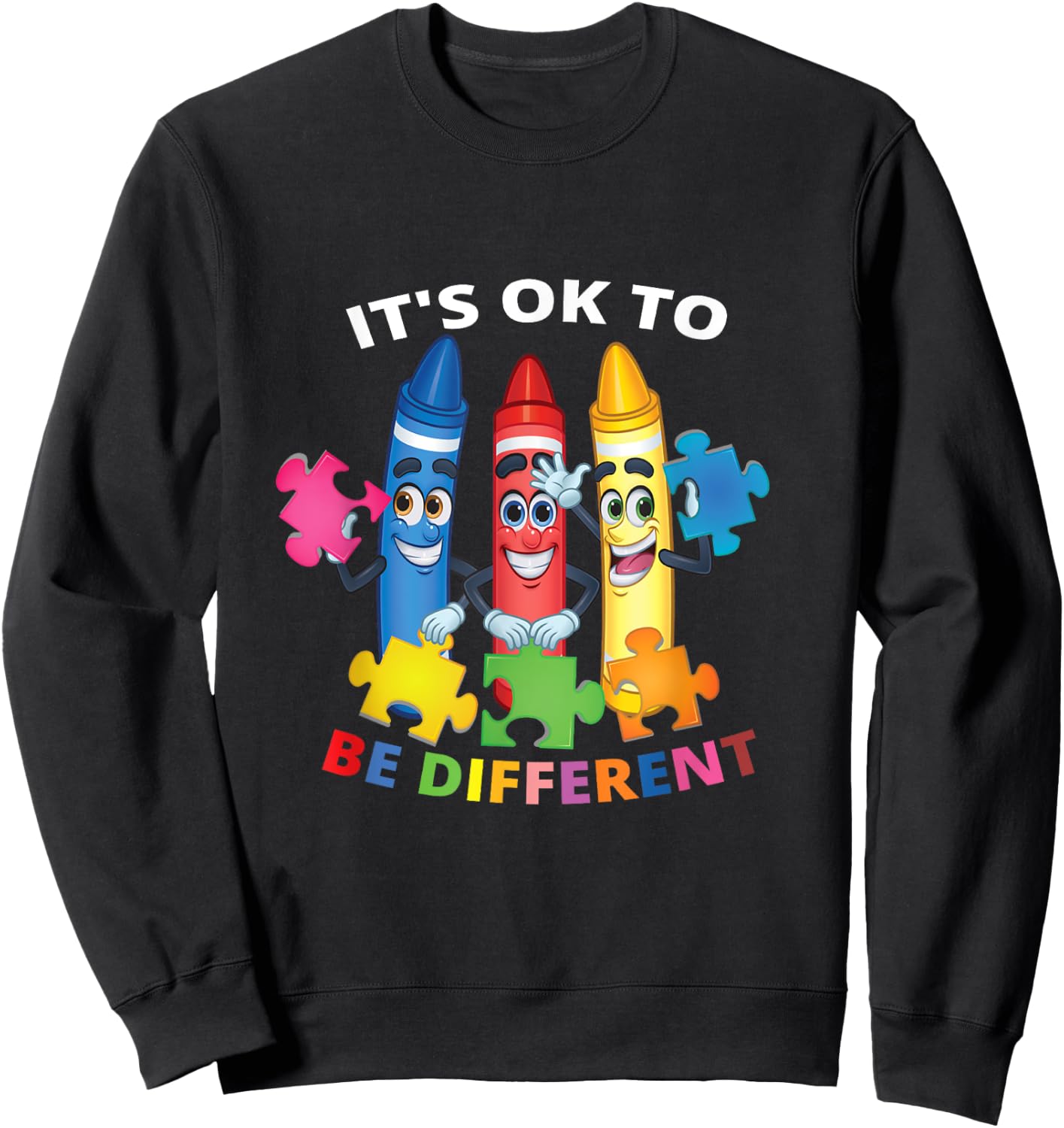 InGENIUS World Autism Awareness Day Gifts Autism Awareness It's Ok To Be Different Autistic Be Unique Black Kids Sweatshirt - Sweatshirt | Black