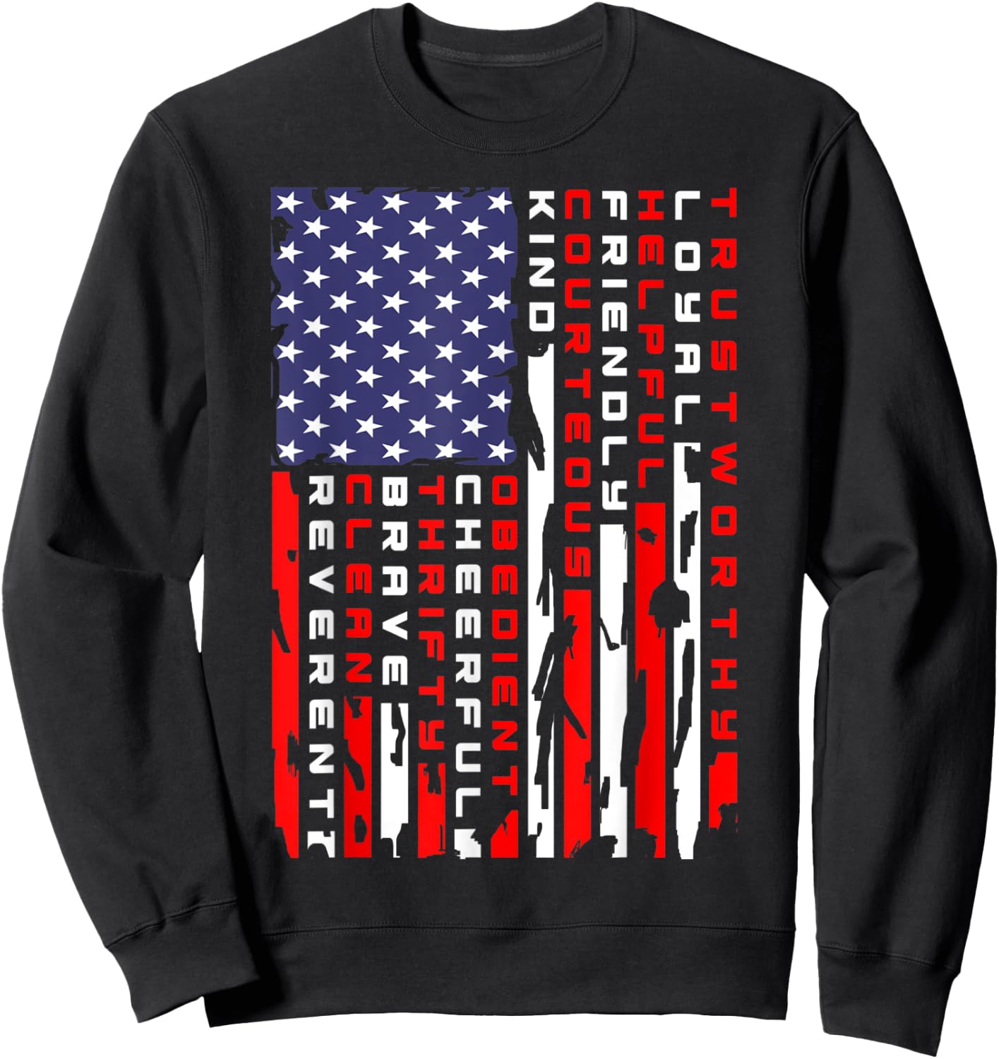 Vintage American Flag Scouting Law Sweatshirt - Sweatshirt | Black