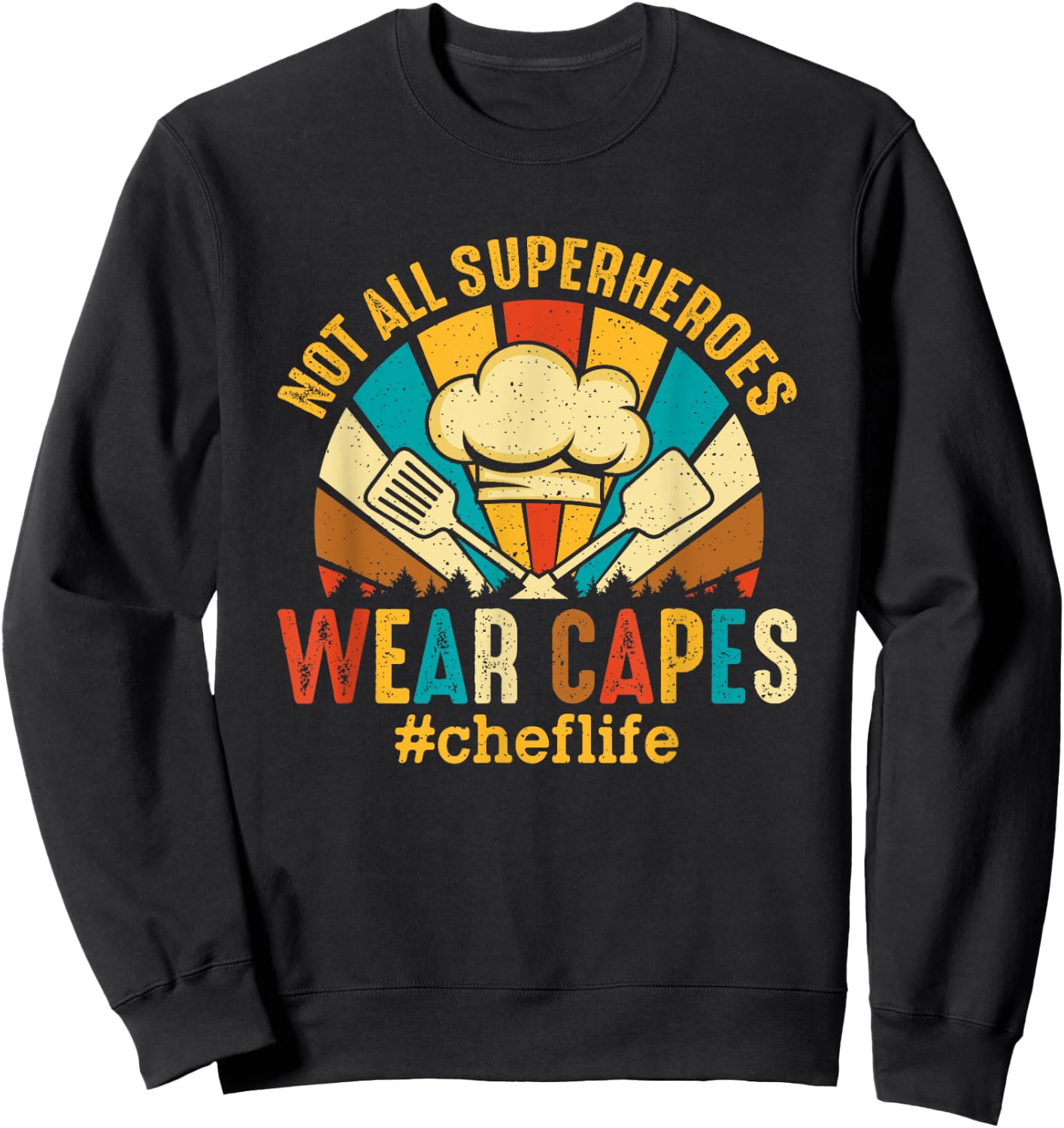Retro Vintage Chef Superhero Cook Culinary Cuisine Head Chef Sweatshirt - Sweatshirt | Black