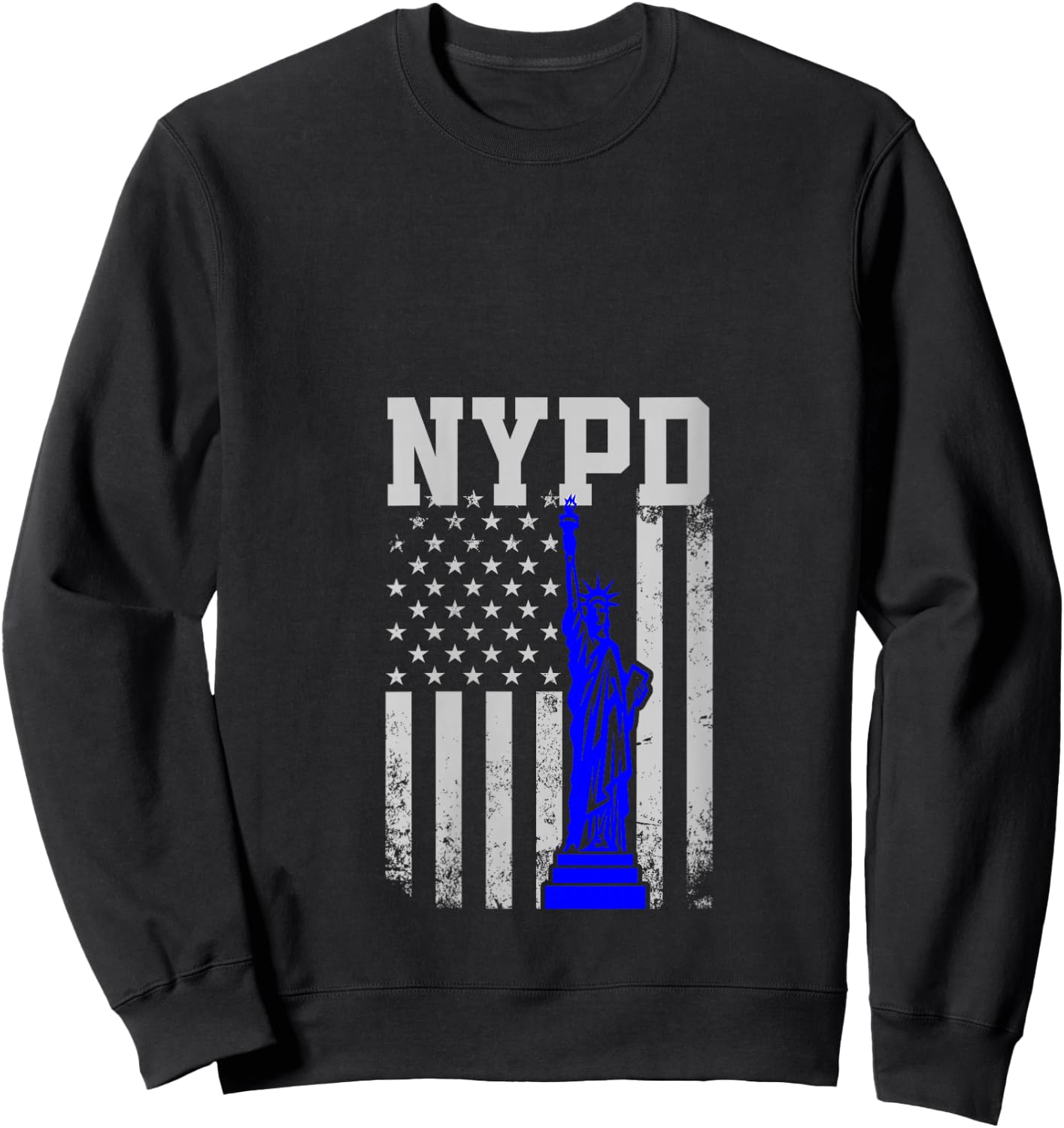NYPD New York Police Department Statue Of Liberty Distressed V-Neck Sweatshirt - Sweatshirt | Black