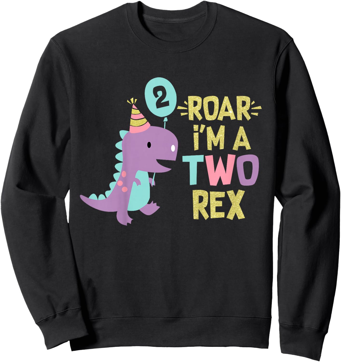 Two Rex 2nd Birthday Girls Cute Second Dinosaur 2 Year Old Sweatshirt - Sweatshirt | Black
