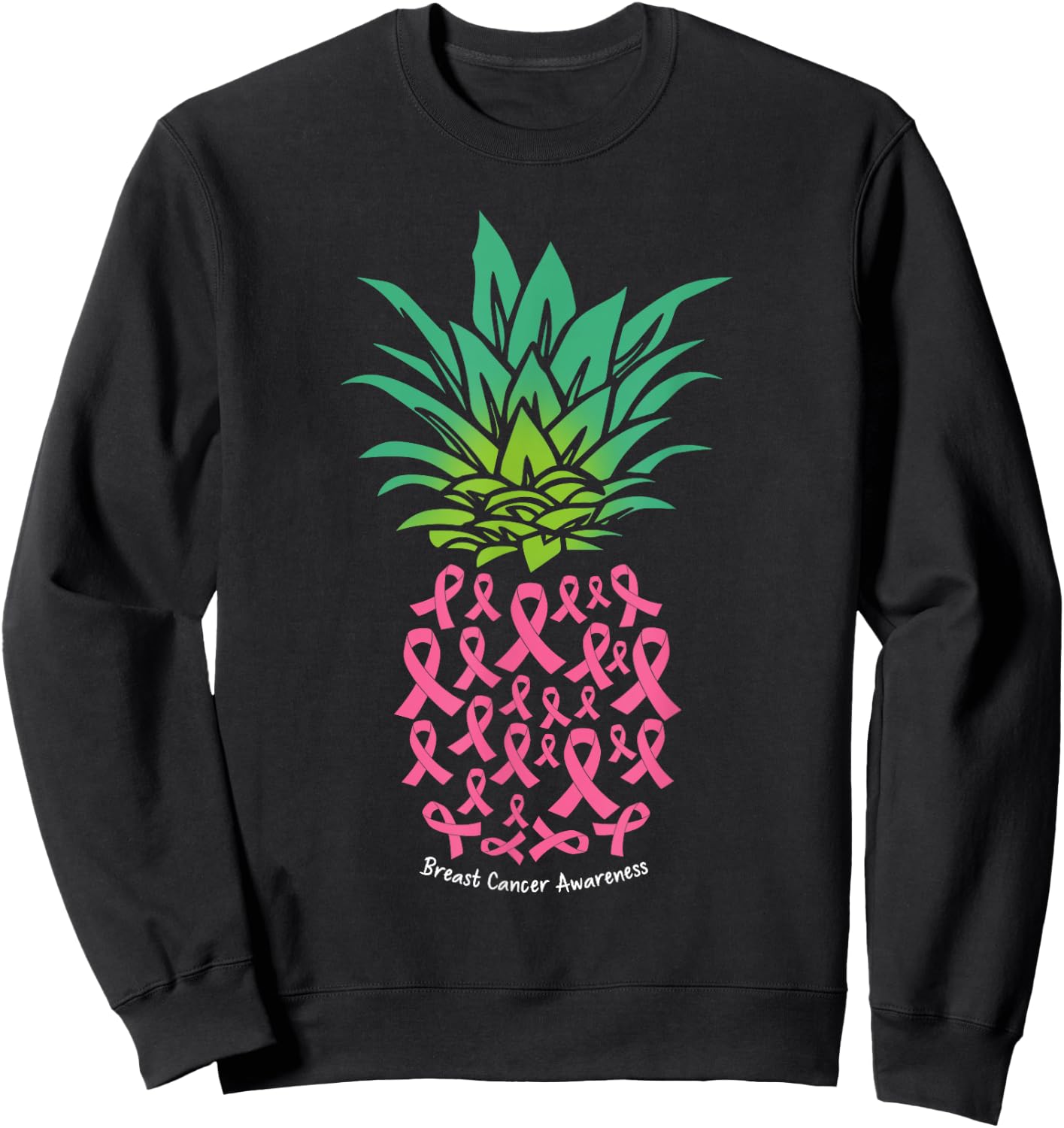 Pineapple Pink Ribbon Funny Breast Cancer Awareness Sweatshirt - Sweatshirt | Black