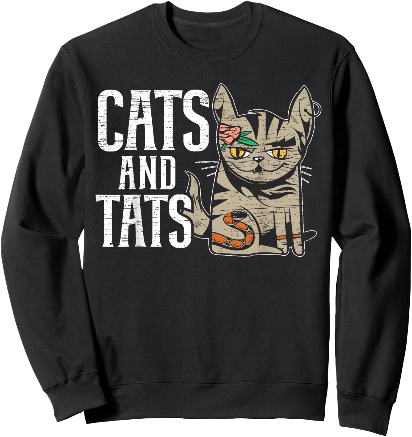 Cats And Tats Inking Tattoo Lover Tattooing Kitty Owner Sweatshirt - Sweatshirt | Black