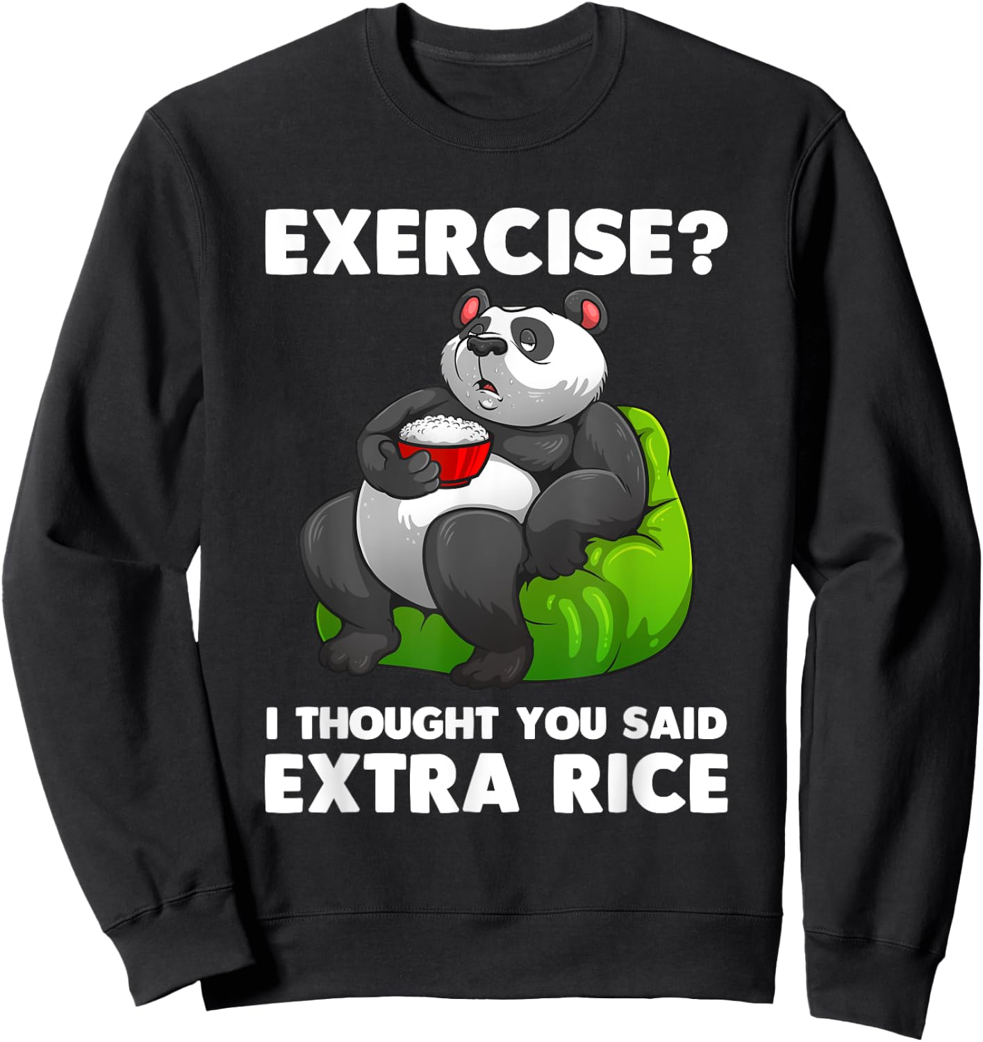 Cute Rice Art Men Women Asian Food Rice Panda Exercise Humor Sweatshirt - Sweatshirt | Black