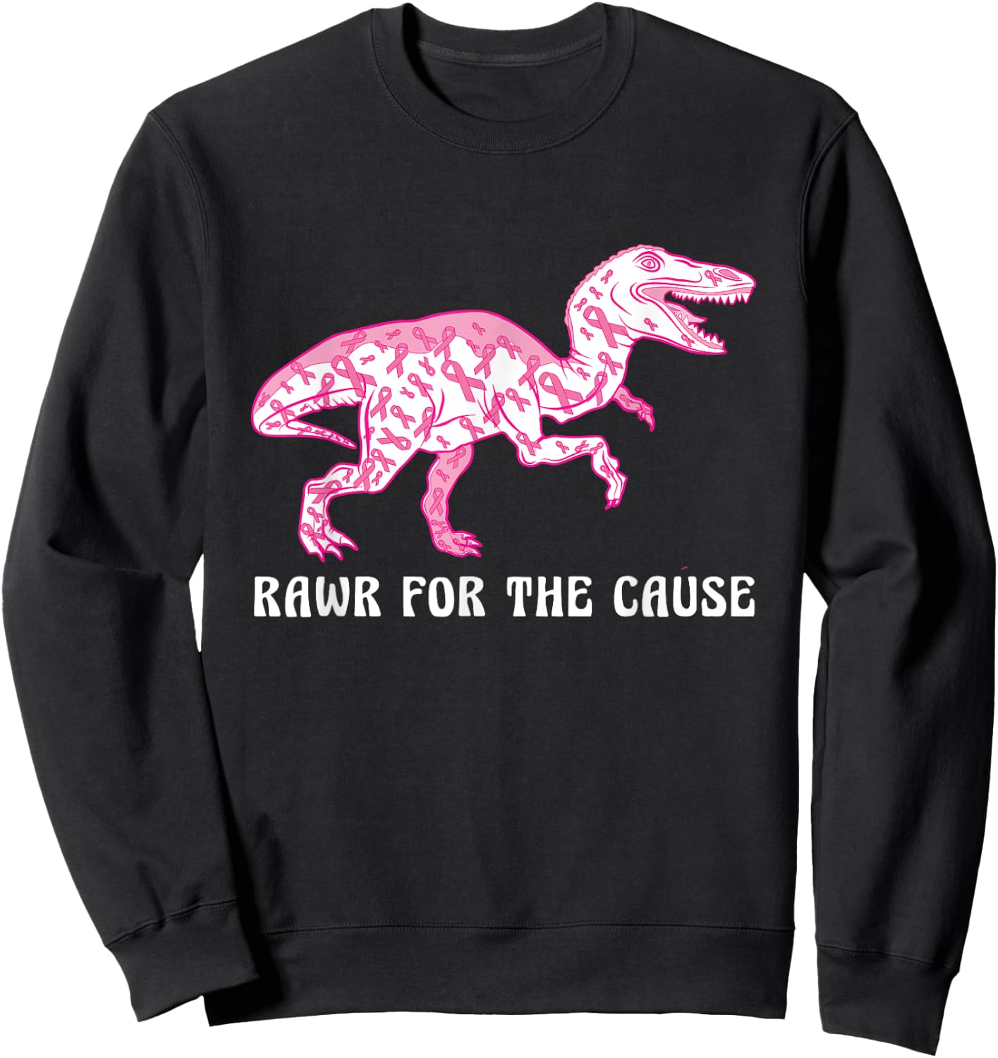 Dinosaur Pink Ribbon Breast Cancer Awareness Month Warrior Sweatshirt - Sweatshirt | Black