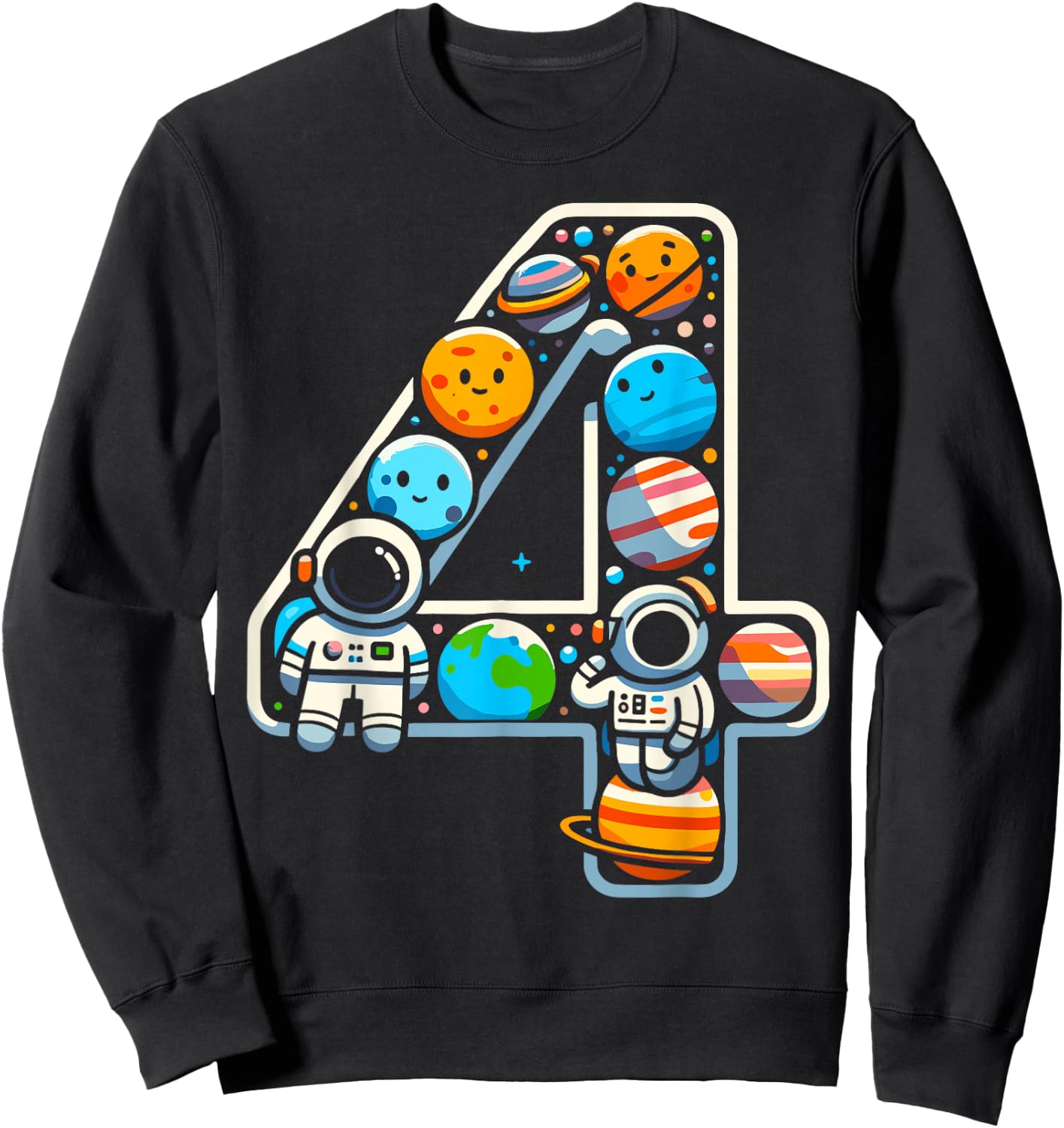 4 Year Old Outer Space Astronaut 4th Birthday Boy Girl Kids Sweatshirt - Sweatshirt | Black