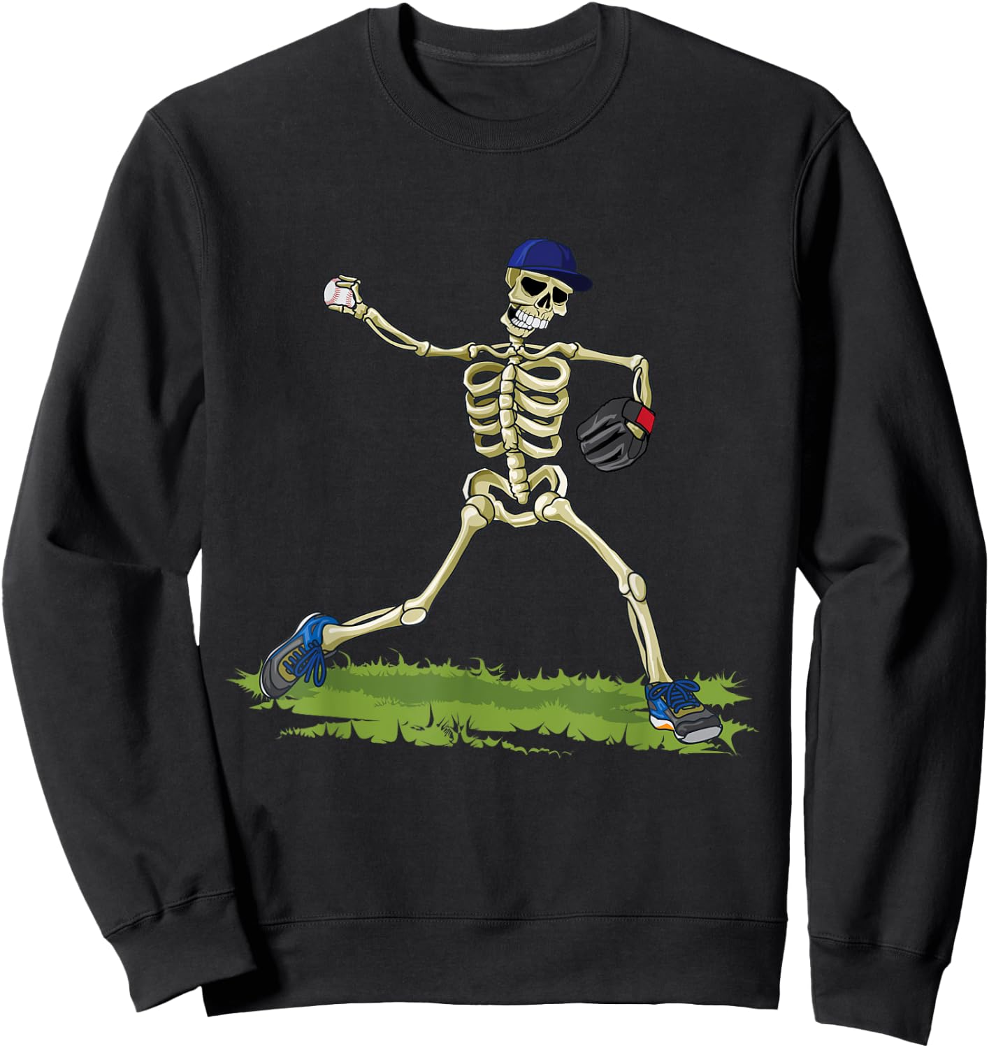 Baseball Skeleton Halloween Men Boys Baseball Halloween Sweatshirt - Sweatshirt | Black