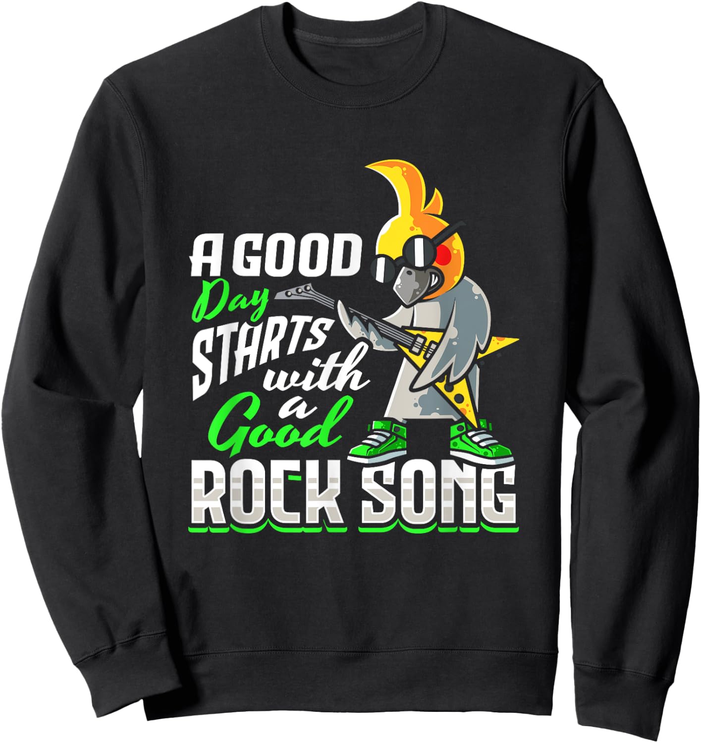 Cockatiel Bird Rock n Roll Design for a Rock music lover Sweatshirt - Sweatshirt | Black