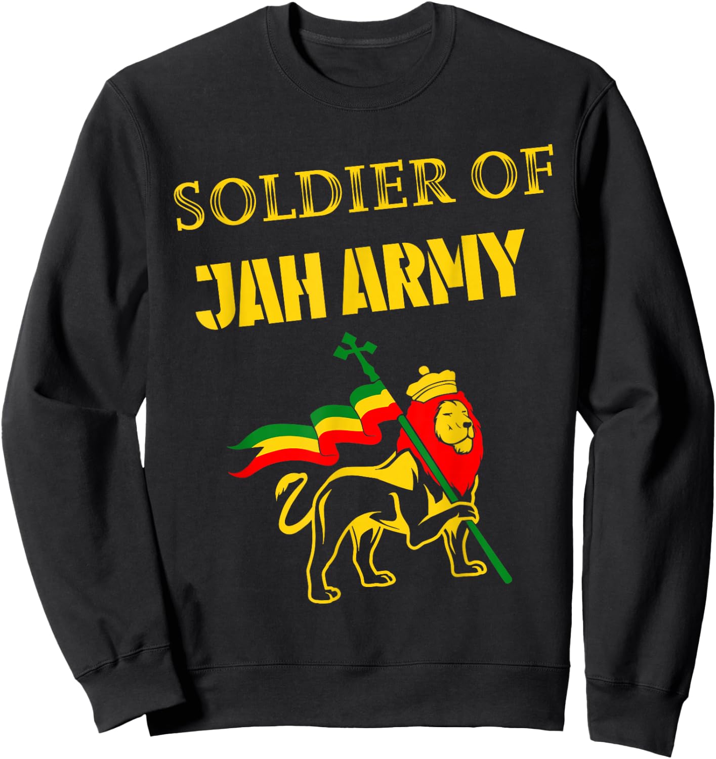 Men Women Jamaica Reggae Jah Army Rastafari Lion of Judah Sweatshirt - Sweatshirt | Black