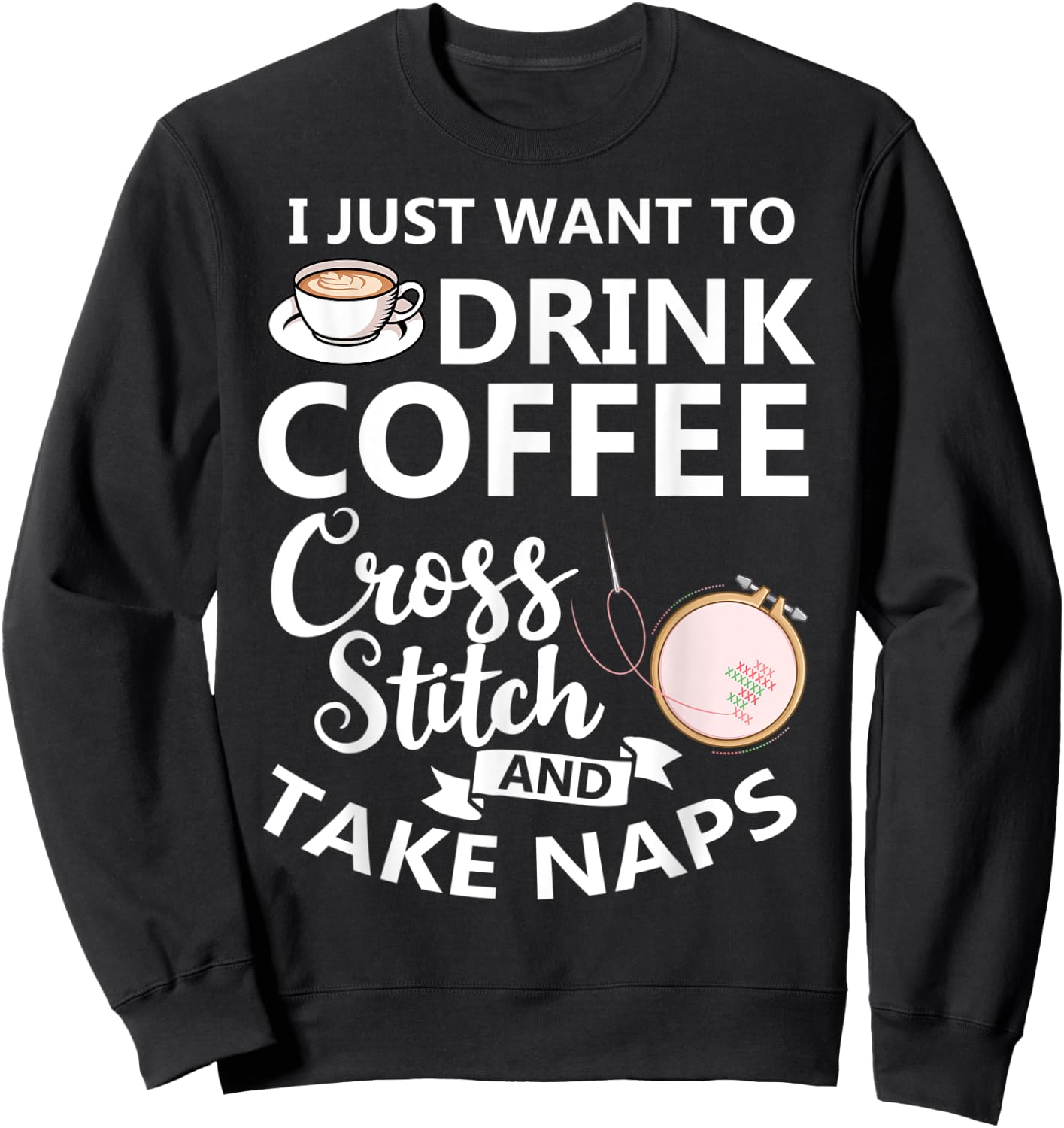 Cross Stitch Counted Pattern Beginner Alphabet Needle Sweatshirt - Sweatshirt | Black