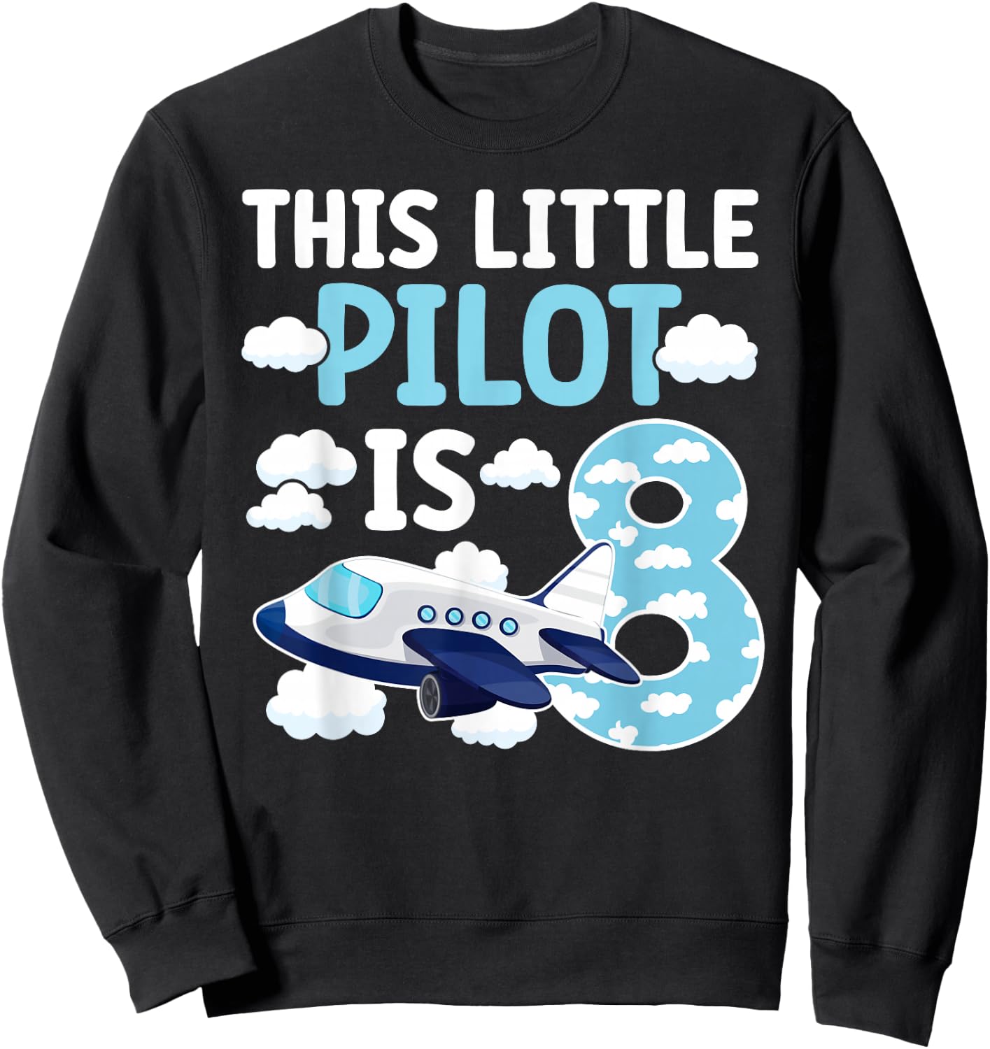 8th Airplane Birthday Party Eight Year Old Pilot Birthday Sweatshirt - Sweatshirt | Black