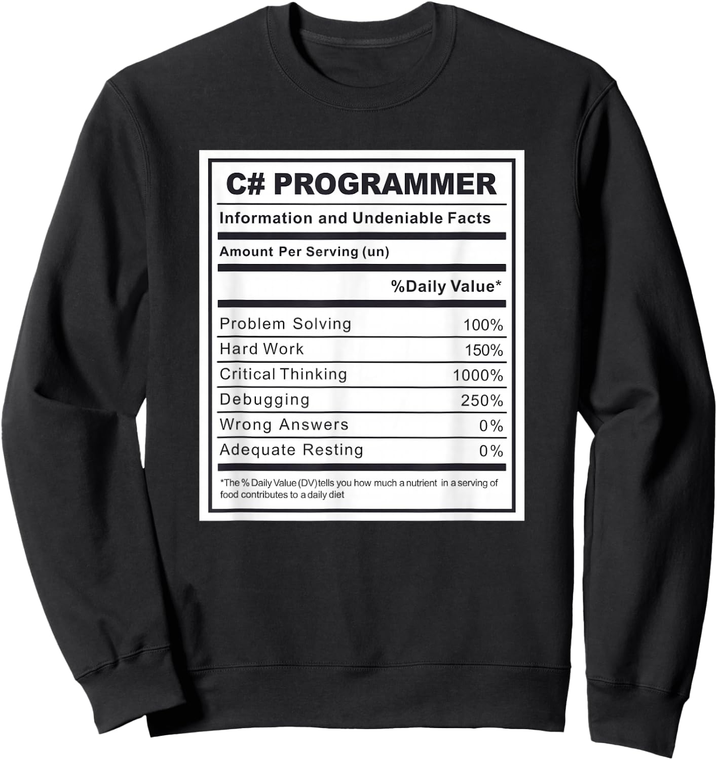 C# Programmer Nutritional Facts Programming Coding Sweatshirt - Sweatshirt | Black