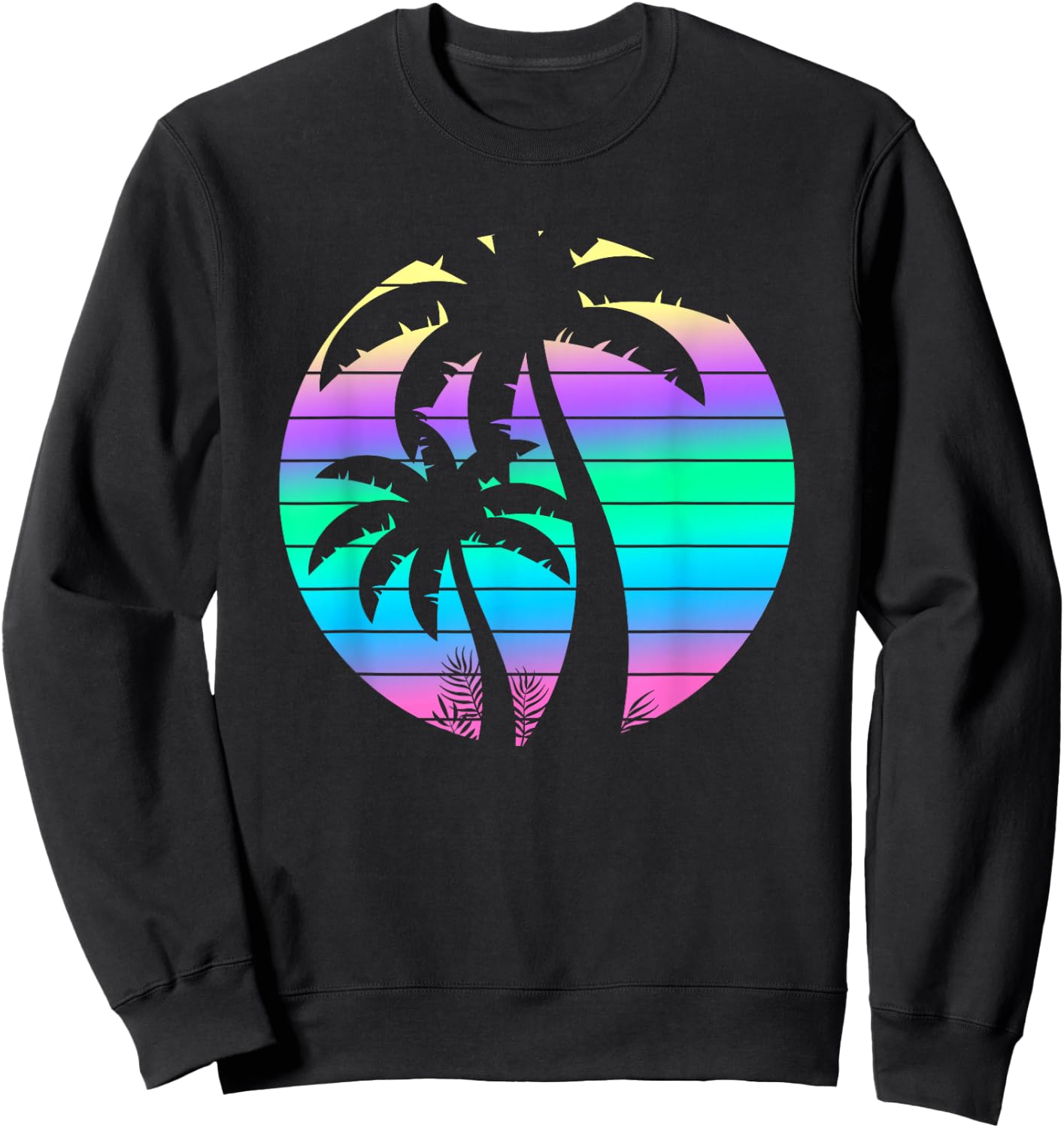 Summer 80s Palm Trees Beach Tropical 90s Retro Vaporwave Sweatshirt - Sweatshirt | Black