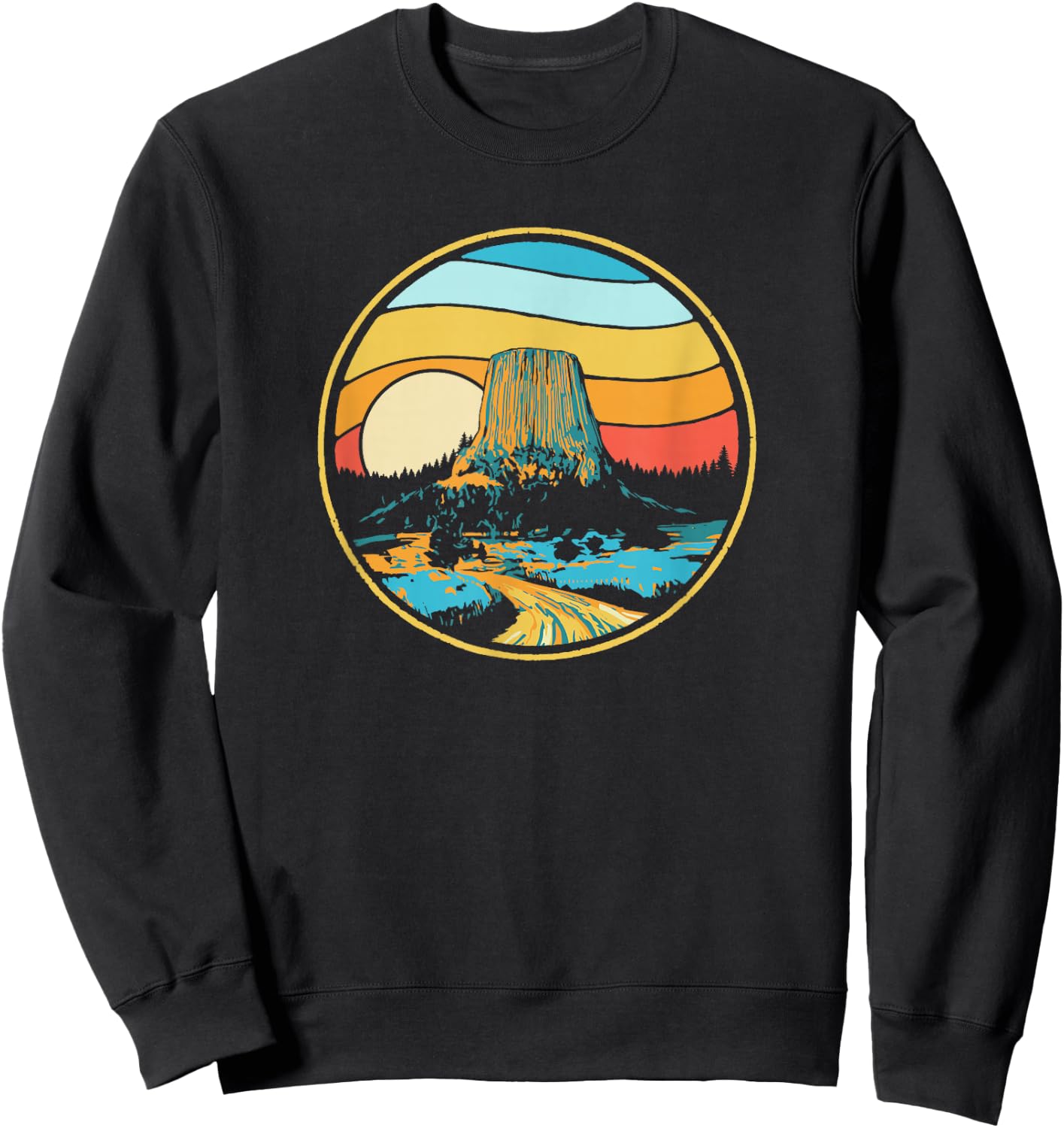 Devils Tower Monument Vintage 80s Wyoming Graphic Sweatshirt - Sweatshirt | Black