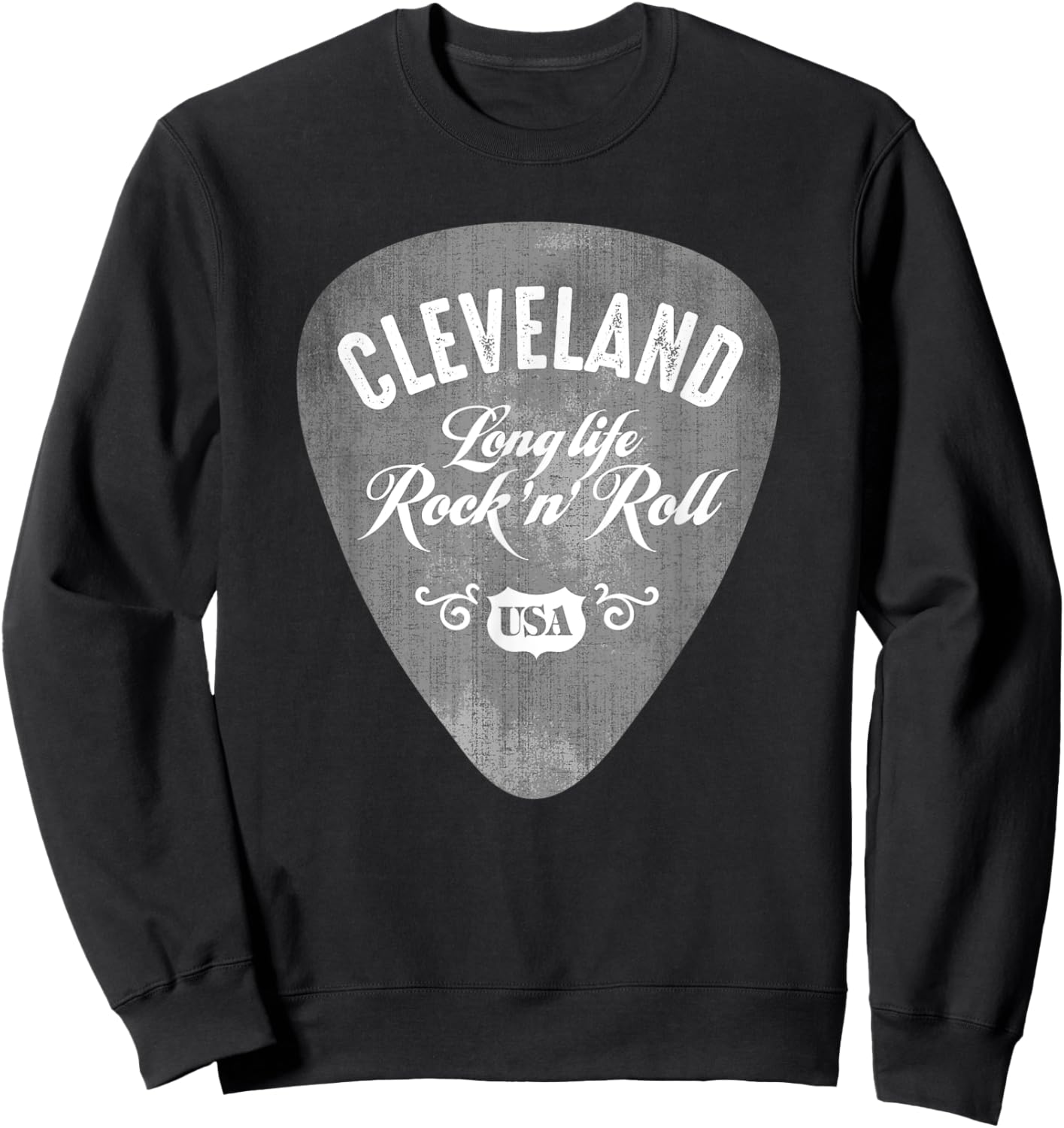 Cleveland Rock And Roll USA Guitar Pick Vintage Sweatshirt - Sweatshirt | Black