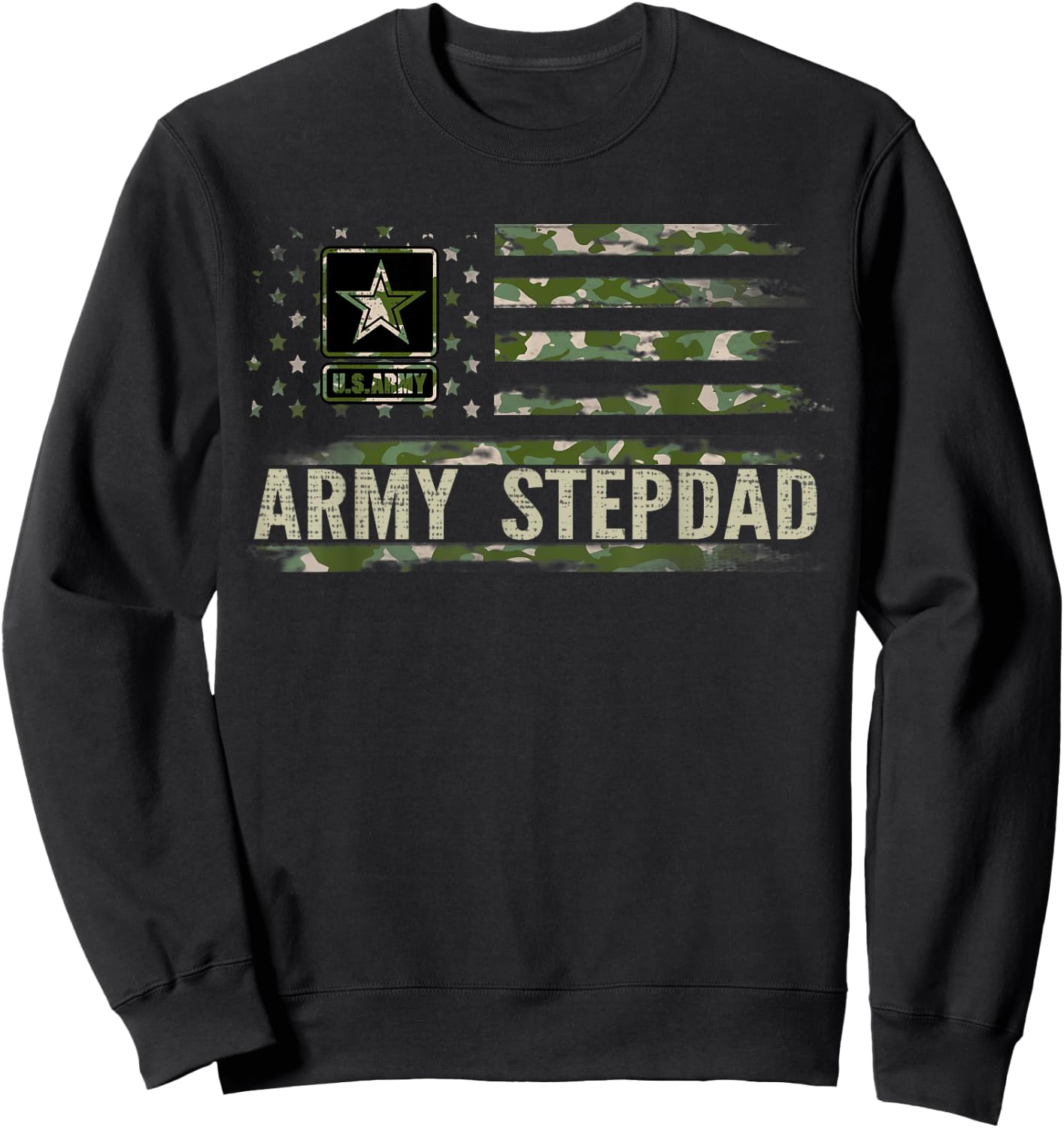 Vintage Army Stepdad With Camo American Flag Veteran Gift Sweatshirt - Sweatshirt | Black