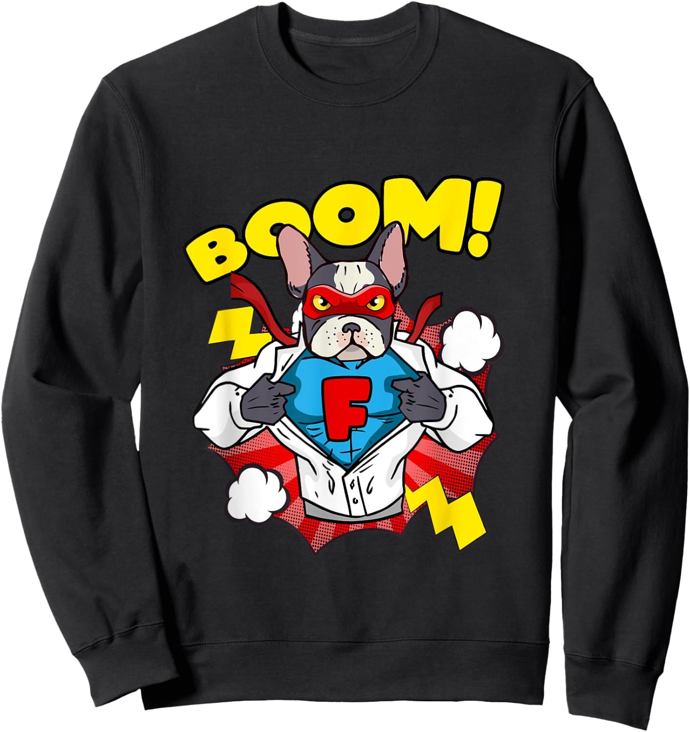 French Bulldog as Comic Super Hero Women Kids Sweatshirt - Sweatshirt | Black
