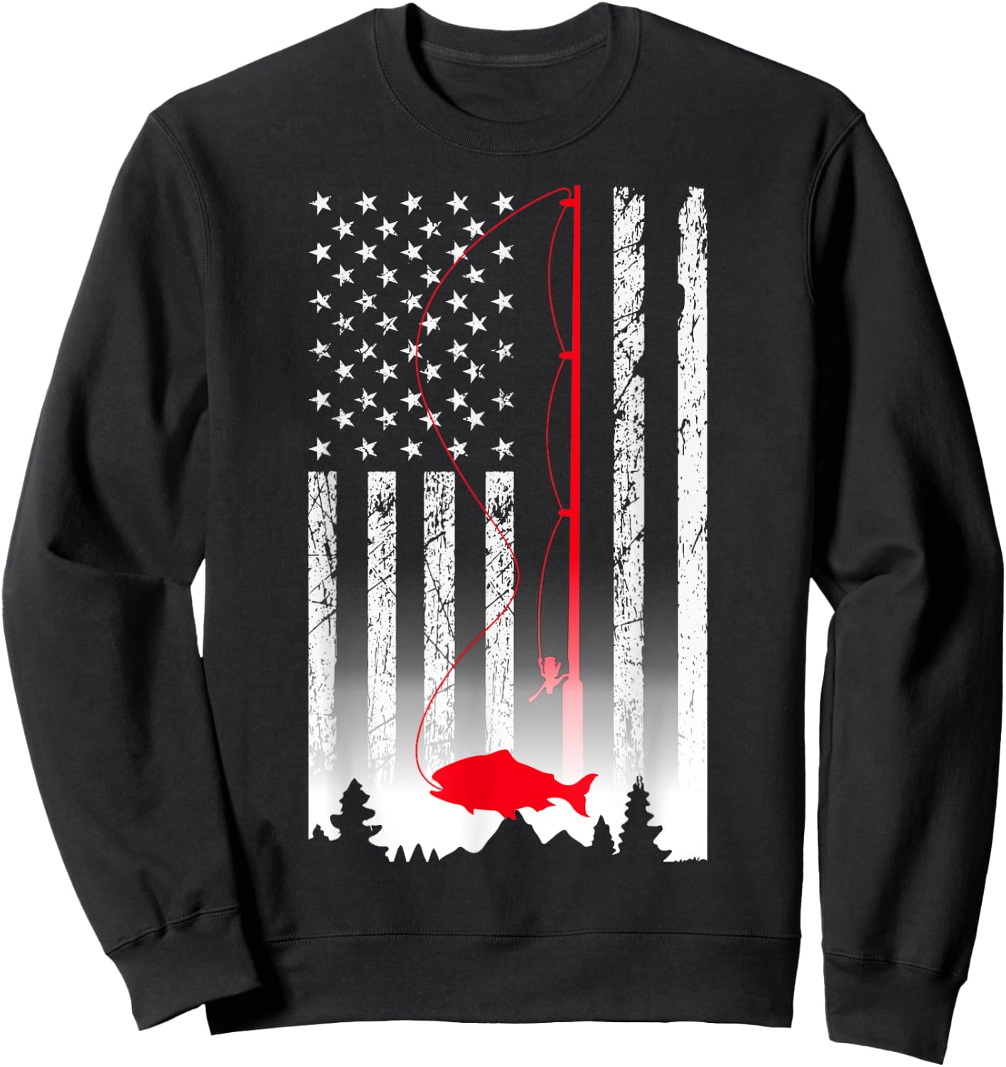 American Flag Fishing Rod USA Patriotic Lover Sweatshirt - Sweatshirt | Black