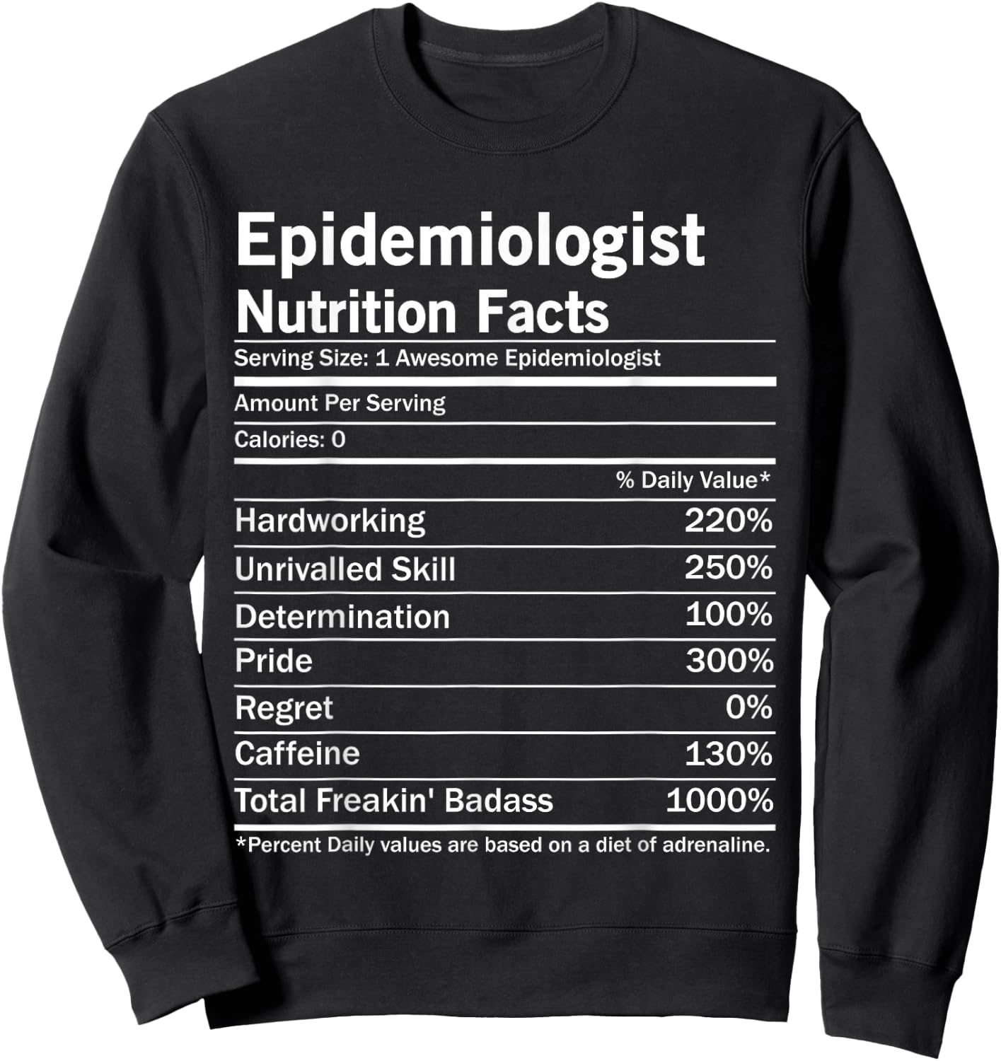 Epidemiologist Nutrition Facts Funny Epidemiology Sweatshirt - Sweatshirt | Black