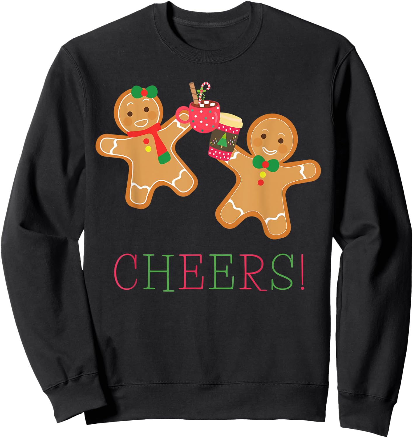 Cheers Gingerbread Man and Woman Hot Chocolate Coffee Sweatshirt - Sweatshirt | Black