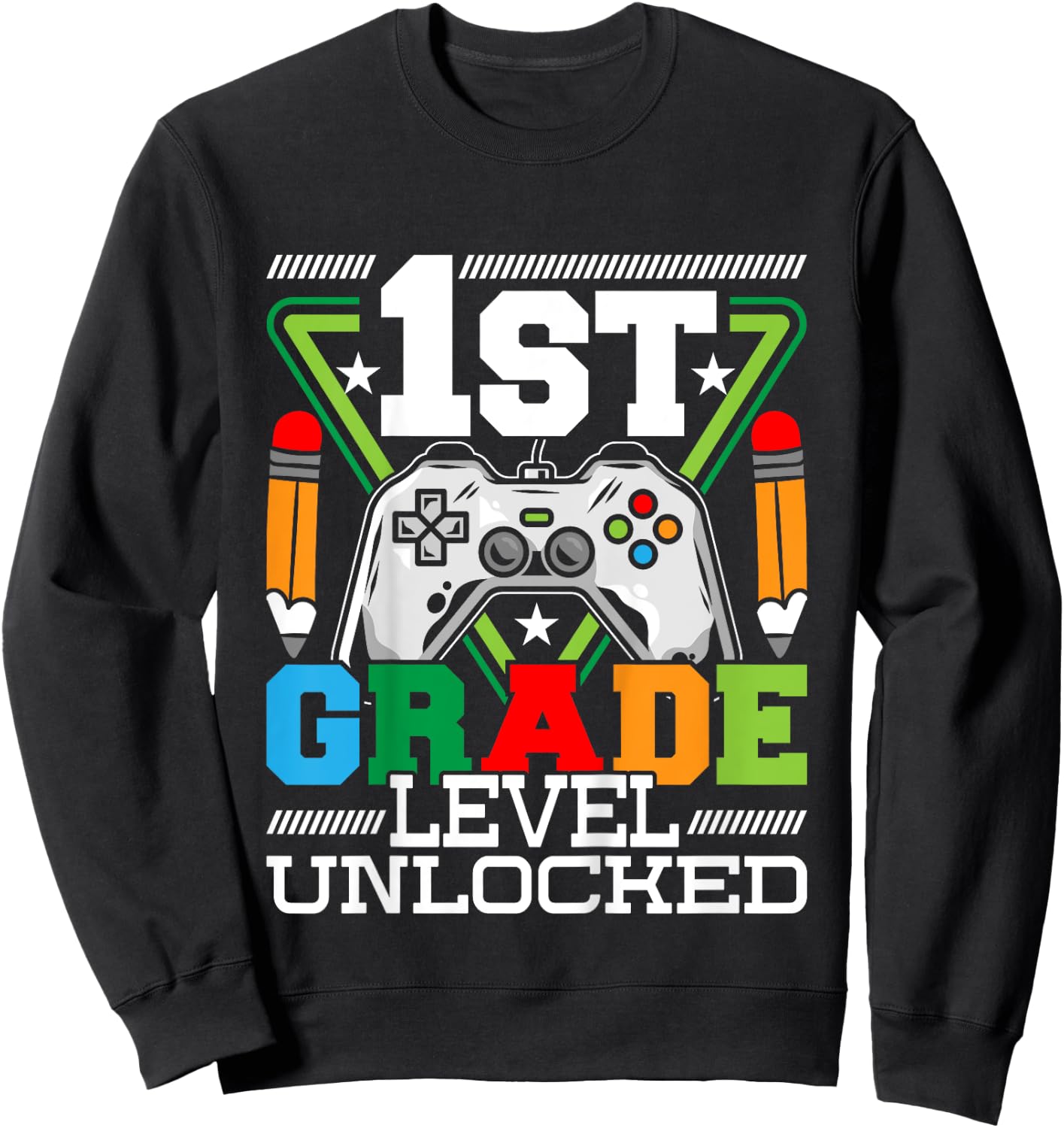 Kids 1st Grade Level Unlocked - First Day Of School Video Game Sweatshirt - Sweatshirt | Black