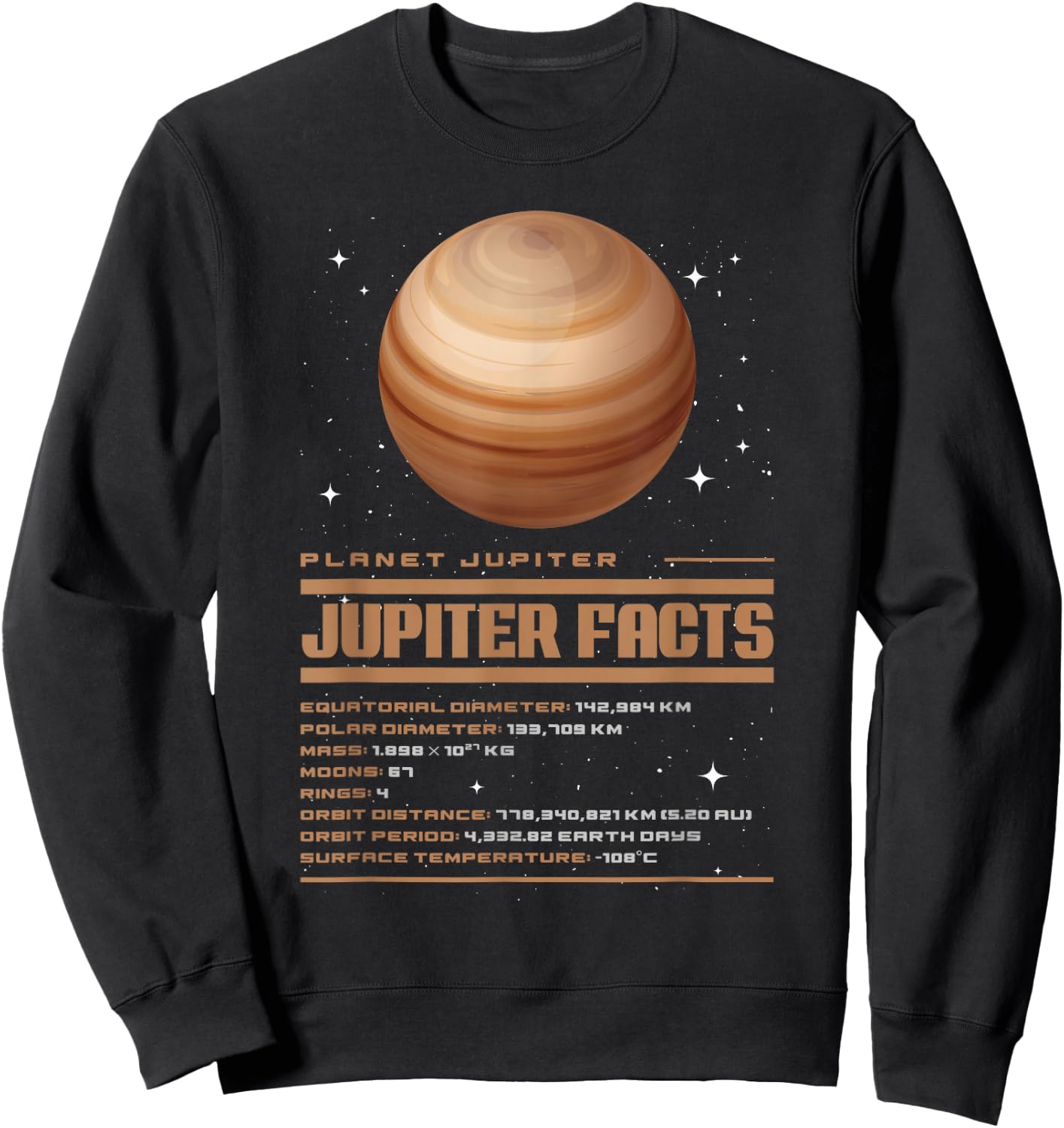 Fun Astronomy Facts Jupiter Facts - Kids, Vacationers - Black - Short Sleeve - Small - Classic Fit - Cotton 60%, Polyester 40% Sweatshirt - Sweatshirt | Black