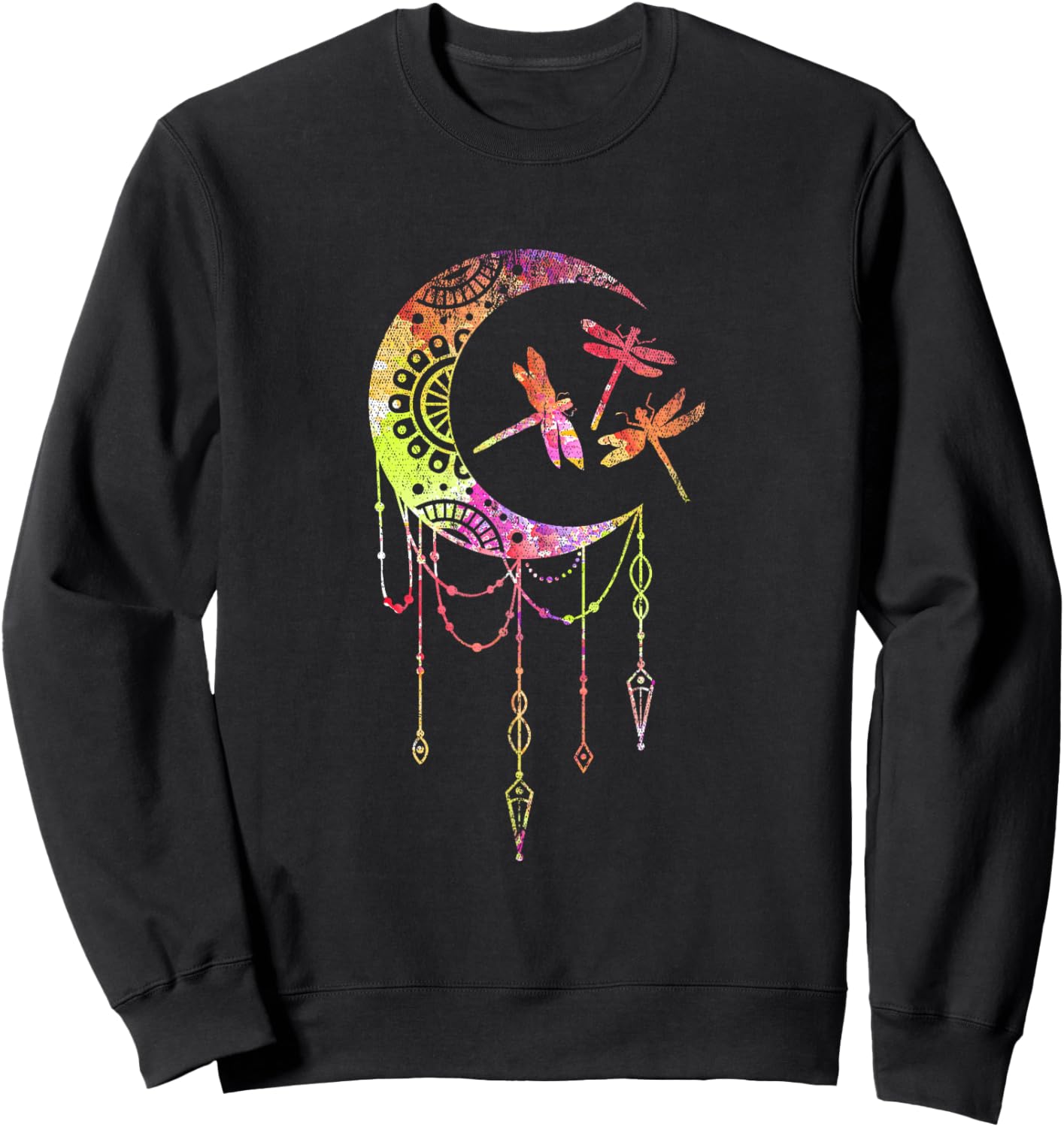 Dream Catcher Spirit Animal Chakra Colorful Dragonfly Sweatshirt - Sweatshirt | Black