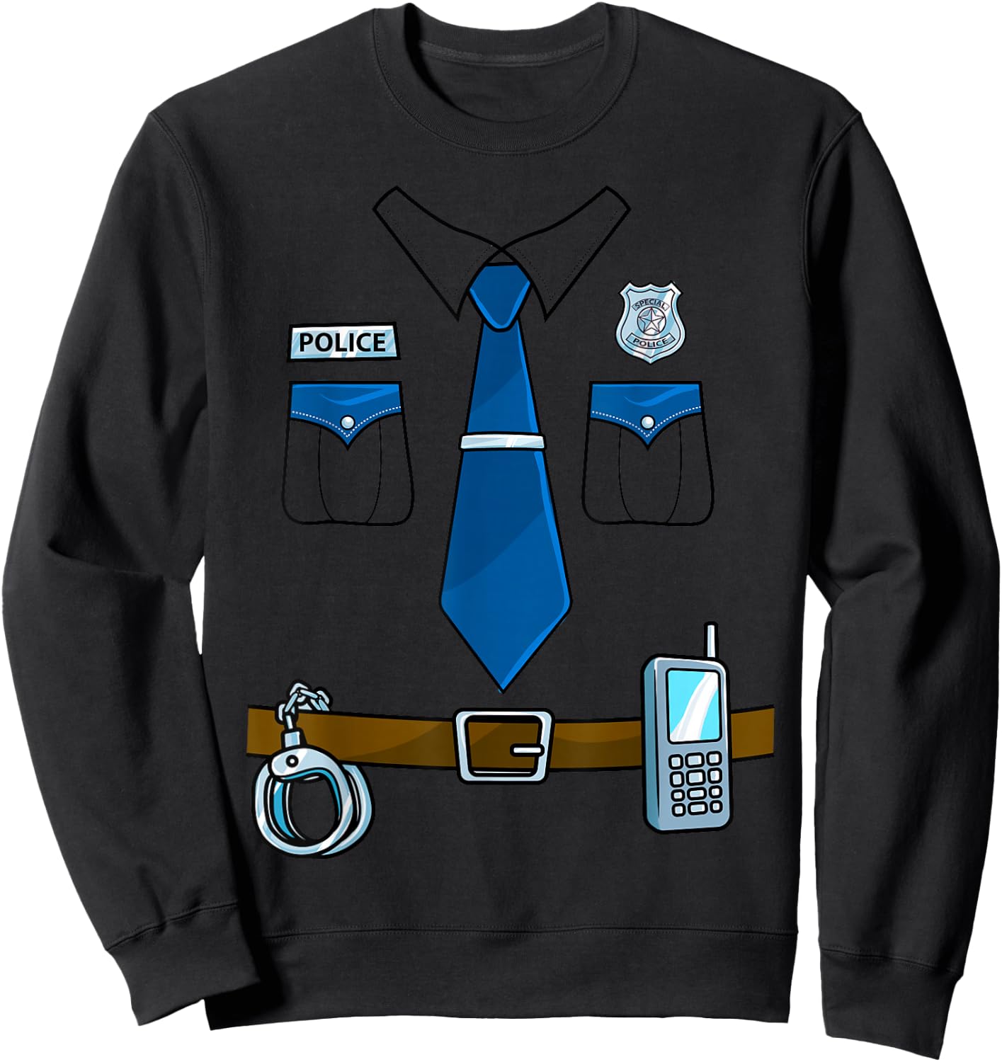 Police Costume Cop Uniform Officer Halloween Women Men Boys Small Sweatshirt - Sweatshirt | Black