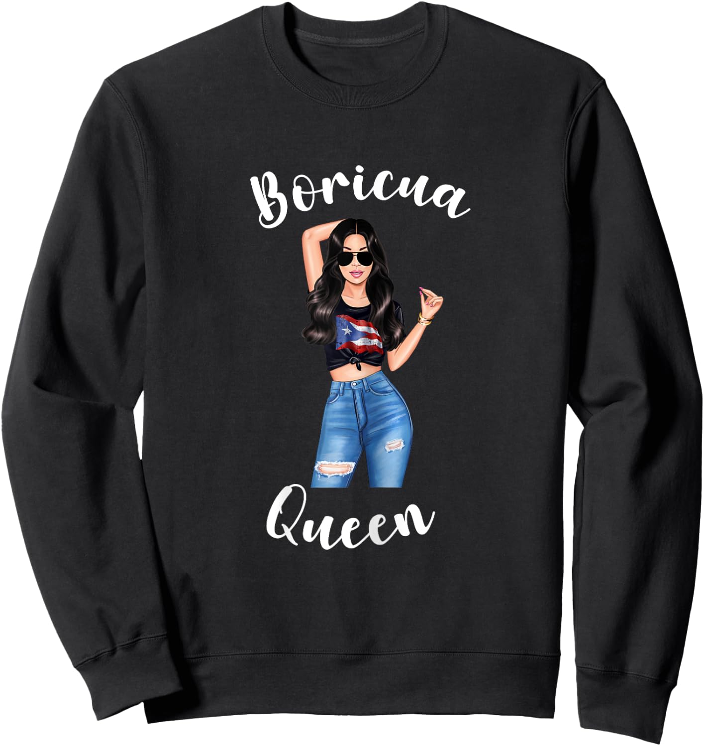 Boricua Queen Puerto Rico Woman Rican Proud Princess Diva Sweatshirt - Sweatshirt | Black
