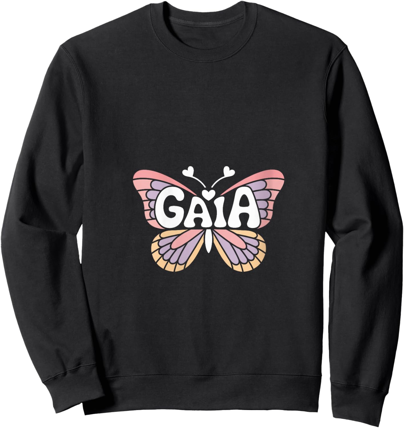 Gaia Butterfly - Personalized Cute Name Word Art V-Neck Sweatshirt - Sweatshirt | Black