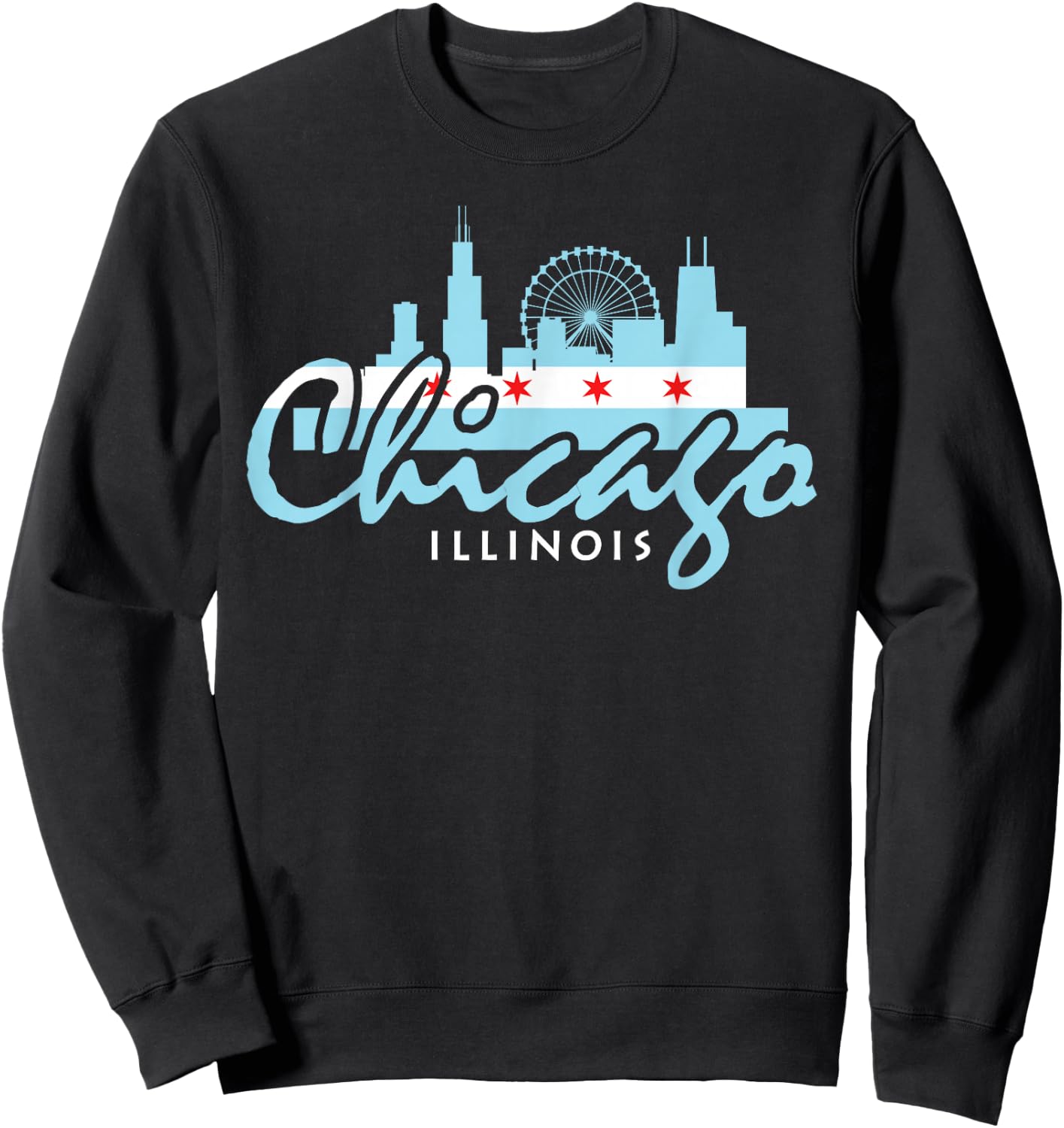 Chicago Illinois Flag Vintage Skyline Shirt Men Women Sweatshirt - Sweatshirt | Black