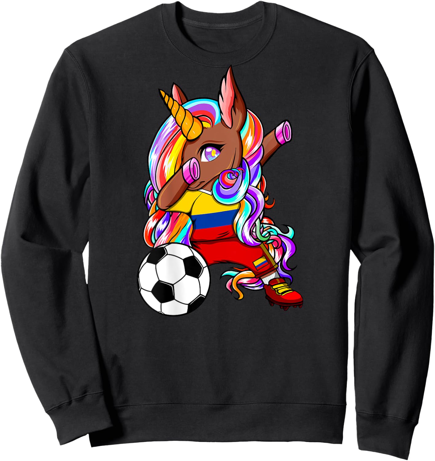 Dabbing Brown Skin Unicorn Colombia Soccer Lovers Football Sweatshirt - Sweatshirt | Black