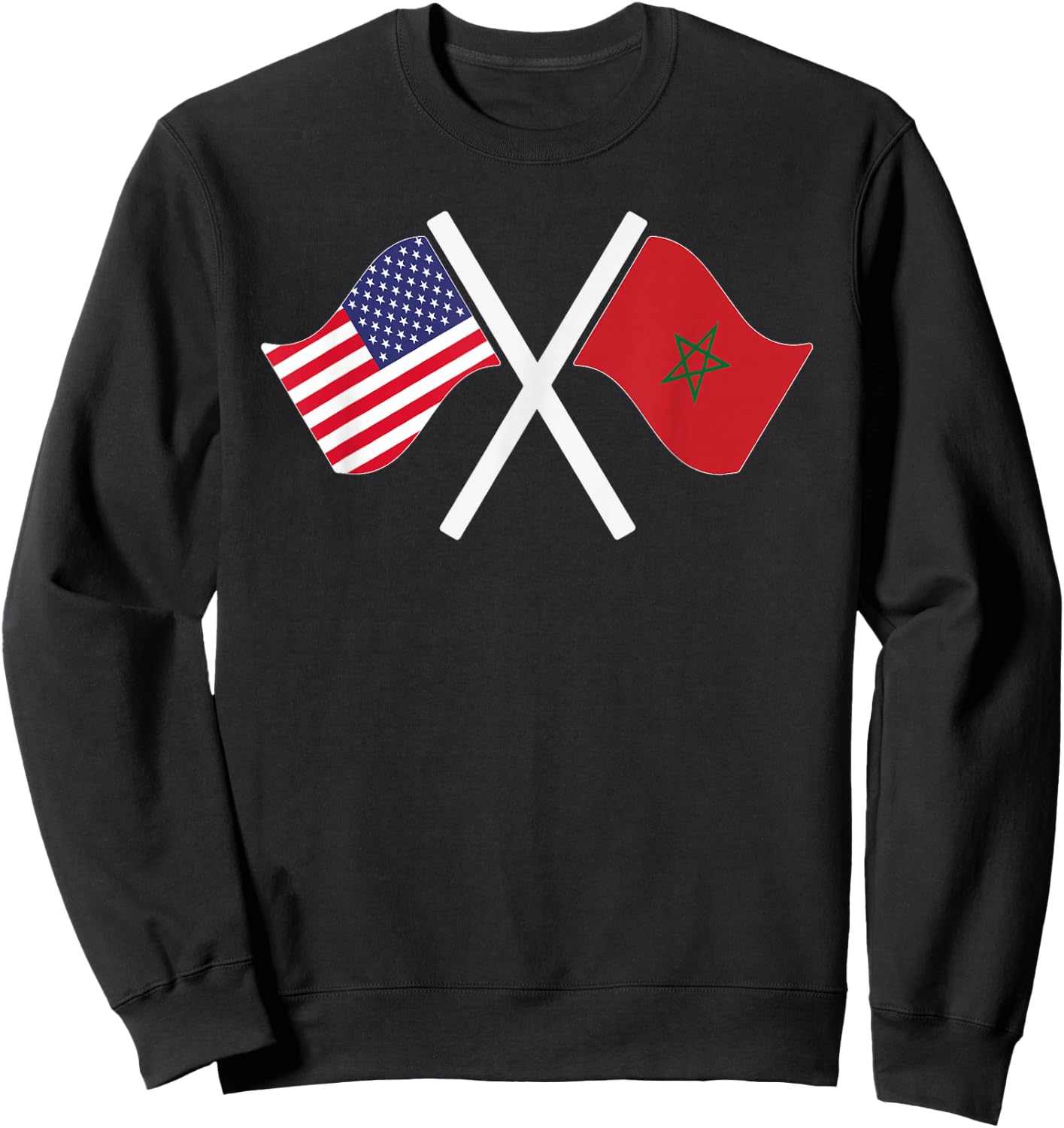 USA and Morocco Crossed Flags Dual Roots Sweatshirt - Sweatshirt | Black