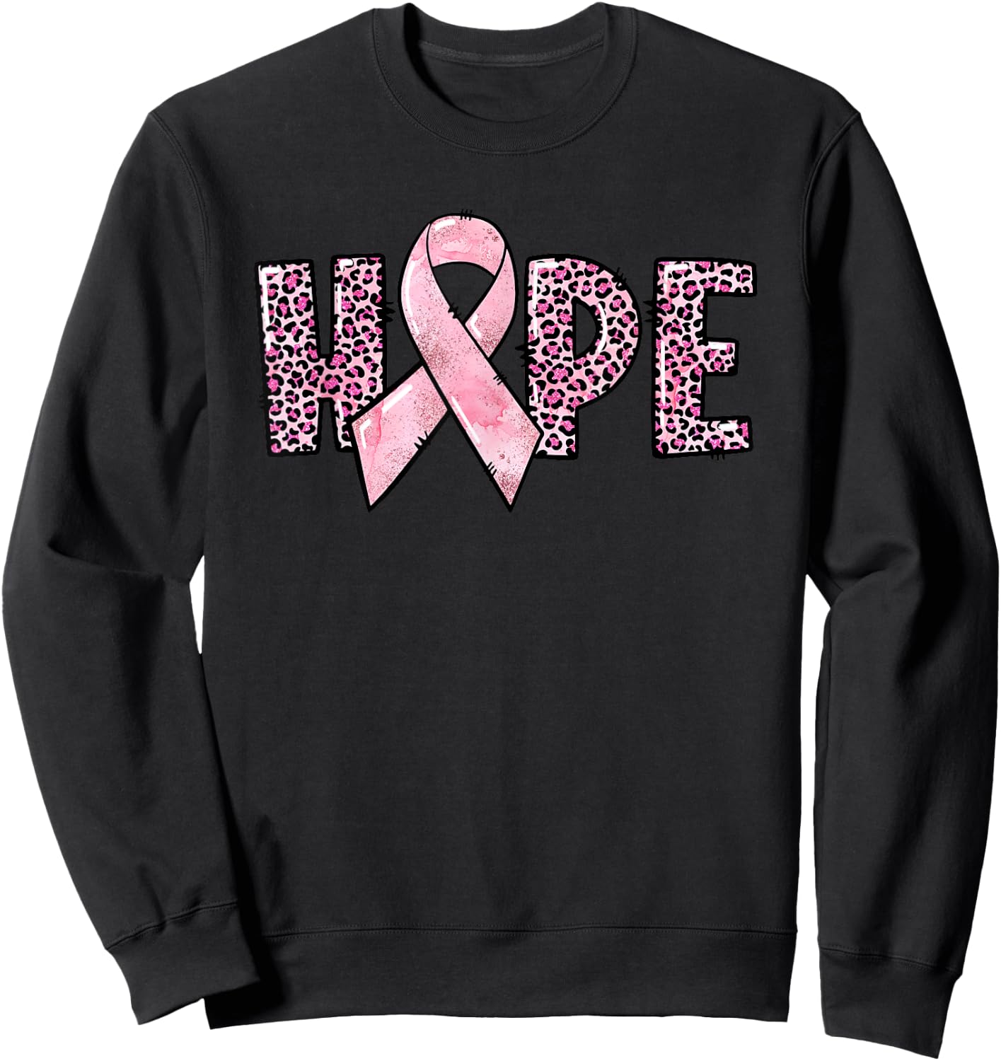 Hope - Breast Cancer Awareness Leopard Cheetah Pink Ribbon Sweatshirt - Sweatshirt | Black