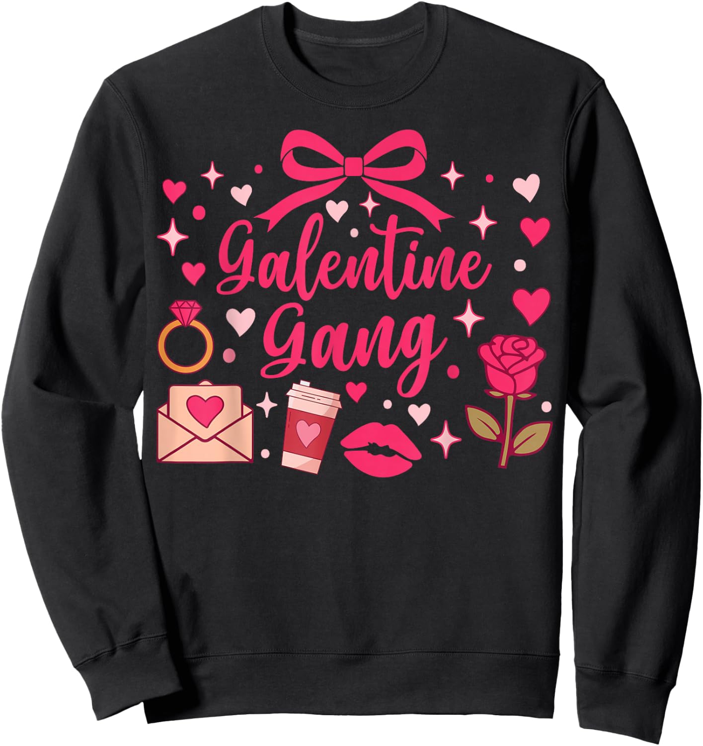 Galentine Gang Coquette Bow Aesthetic Pink Hearts Sweatshirt - Sweatshirt | Black