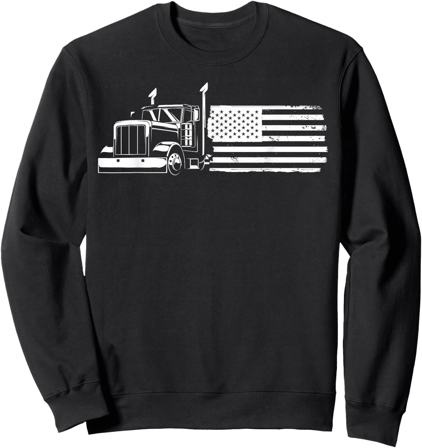 American flag truck driver Gift vintage 18 wheeler Sweatshirt - Sweatshirt | Black