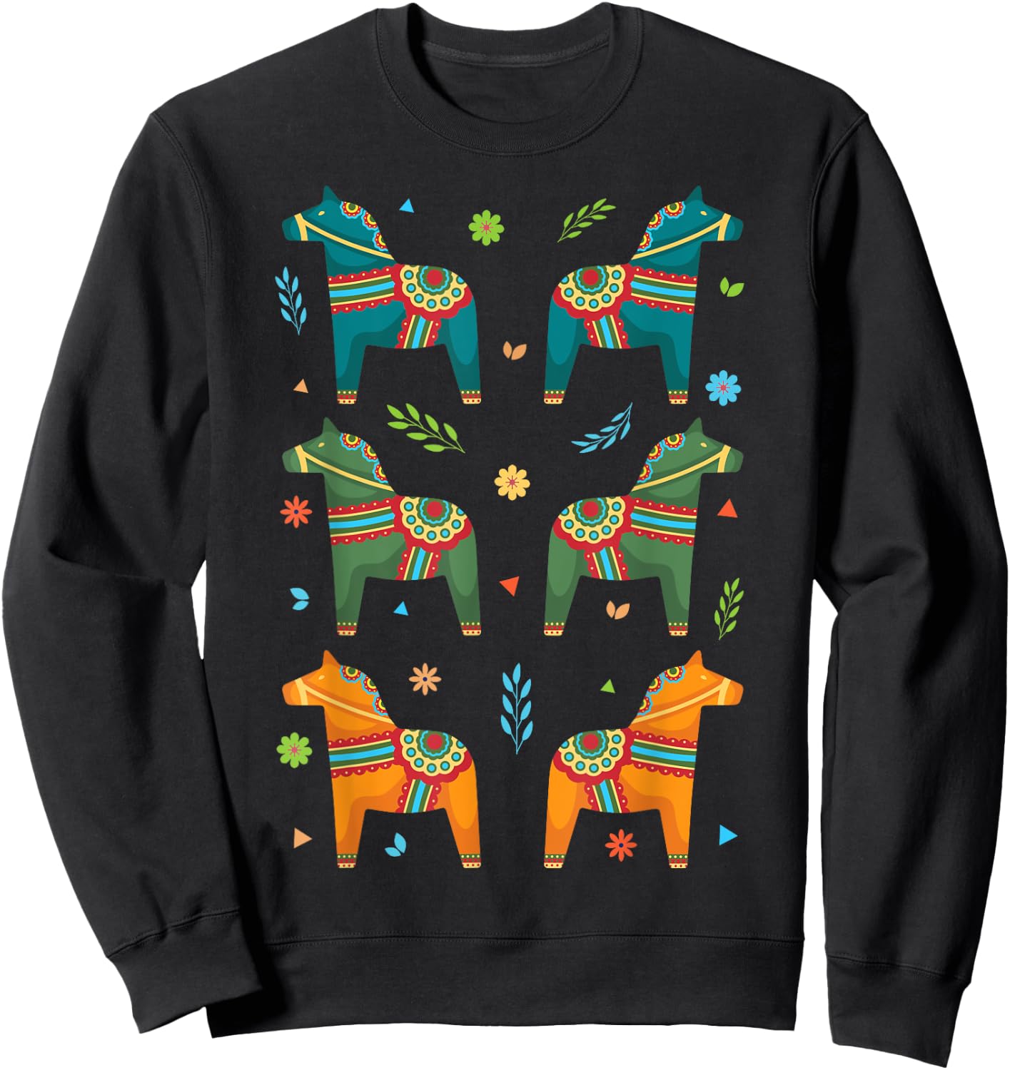 Dala Horse Sweden Swedish Dalecarlian Horses Scandinavian Sweatshirt - Sweatshirt | Black