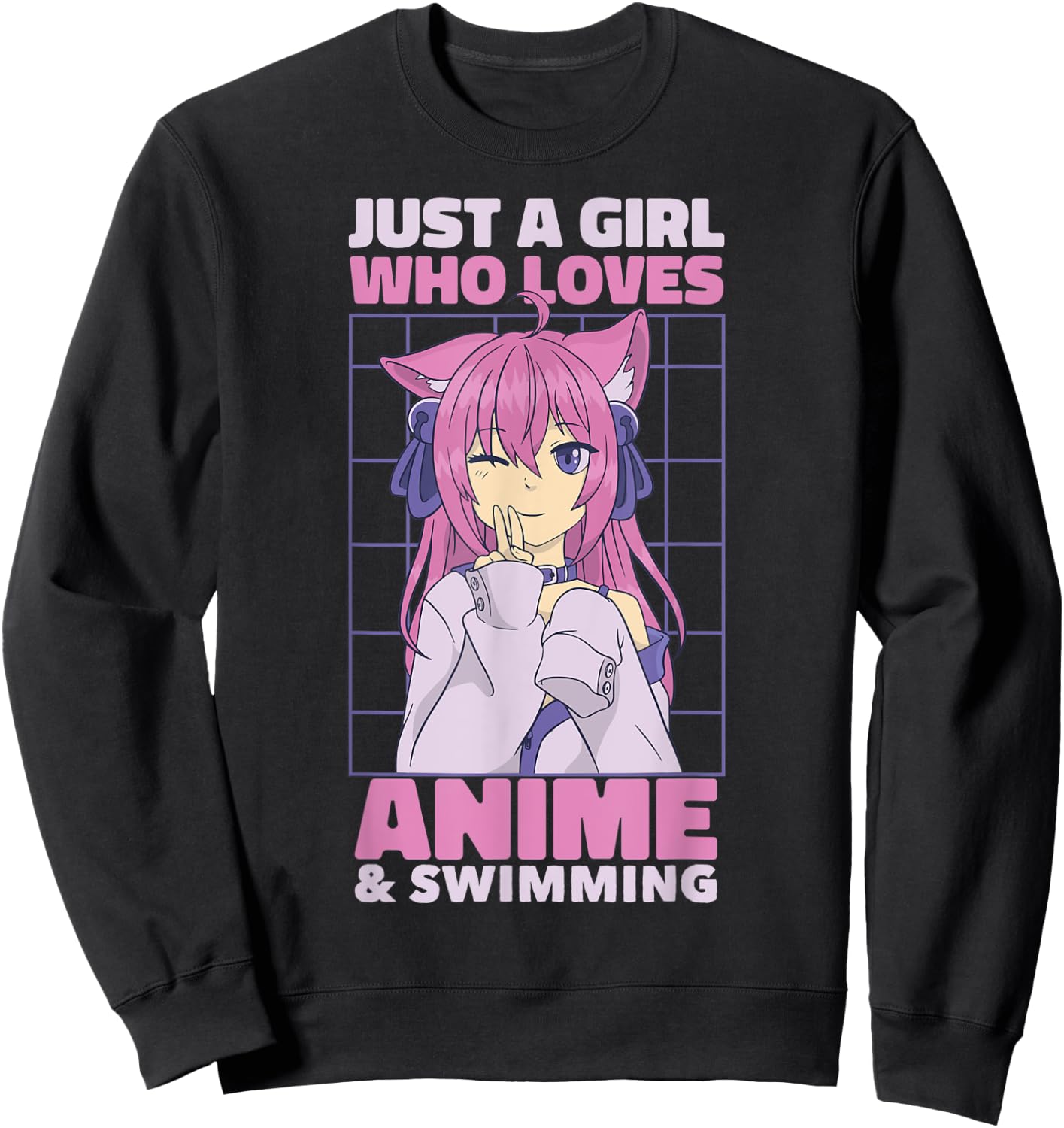 Just A Girl Who Loves Anime | Cute Anime and Swimming Sweatshirt - Sweatshirt | Black
