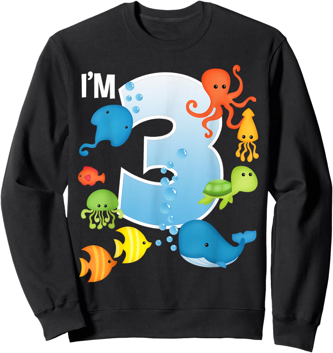 Ocean See Underwater 3 Year Old Under The Sea Birthday Party Sweatshirt - Sweatshirt | Black