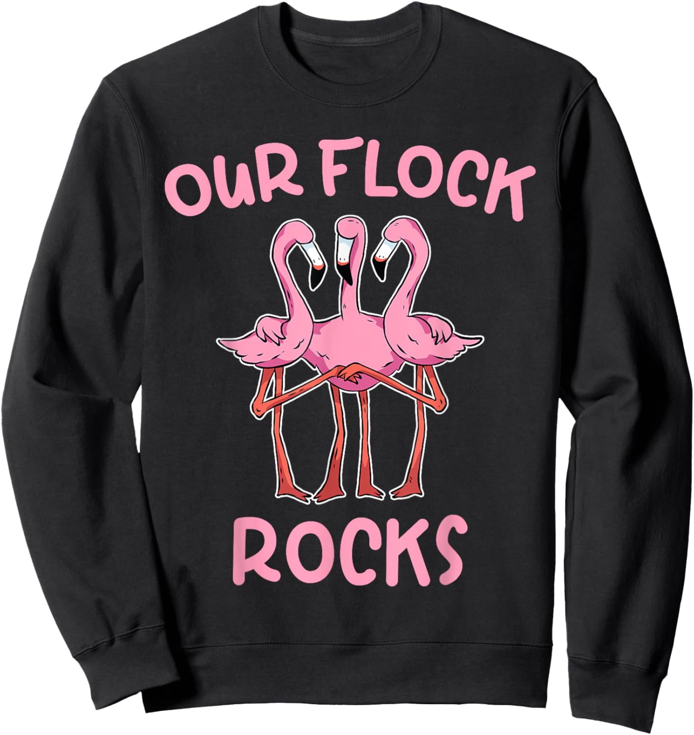 Our Flock Rocks Flamingo Matching Family Vacation Group Sweatshirt - Sweatshirt | Black