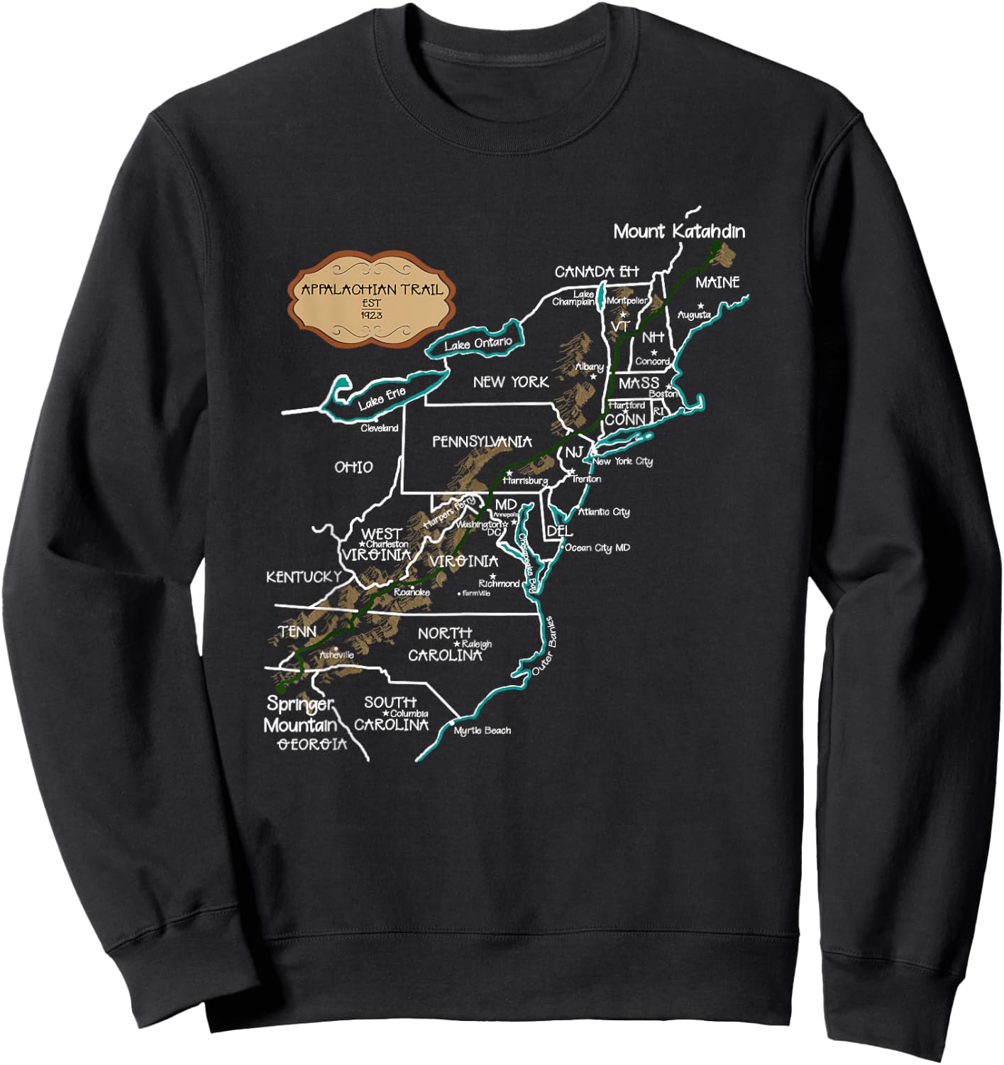 Appalachian Trail Hiking Map Sweatshirt - Sweatshirt | Black