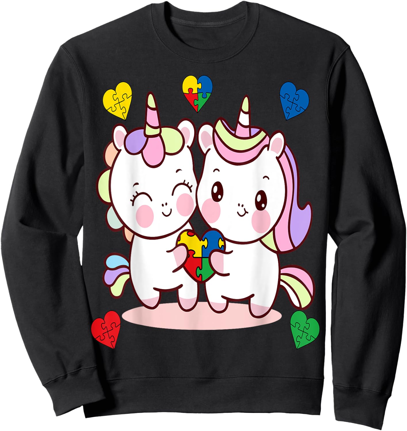 Unicorn Heart Puzzle Piece Autism Awareness Cute Girls Sweatshirt - Sweatshirt | Black