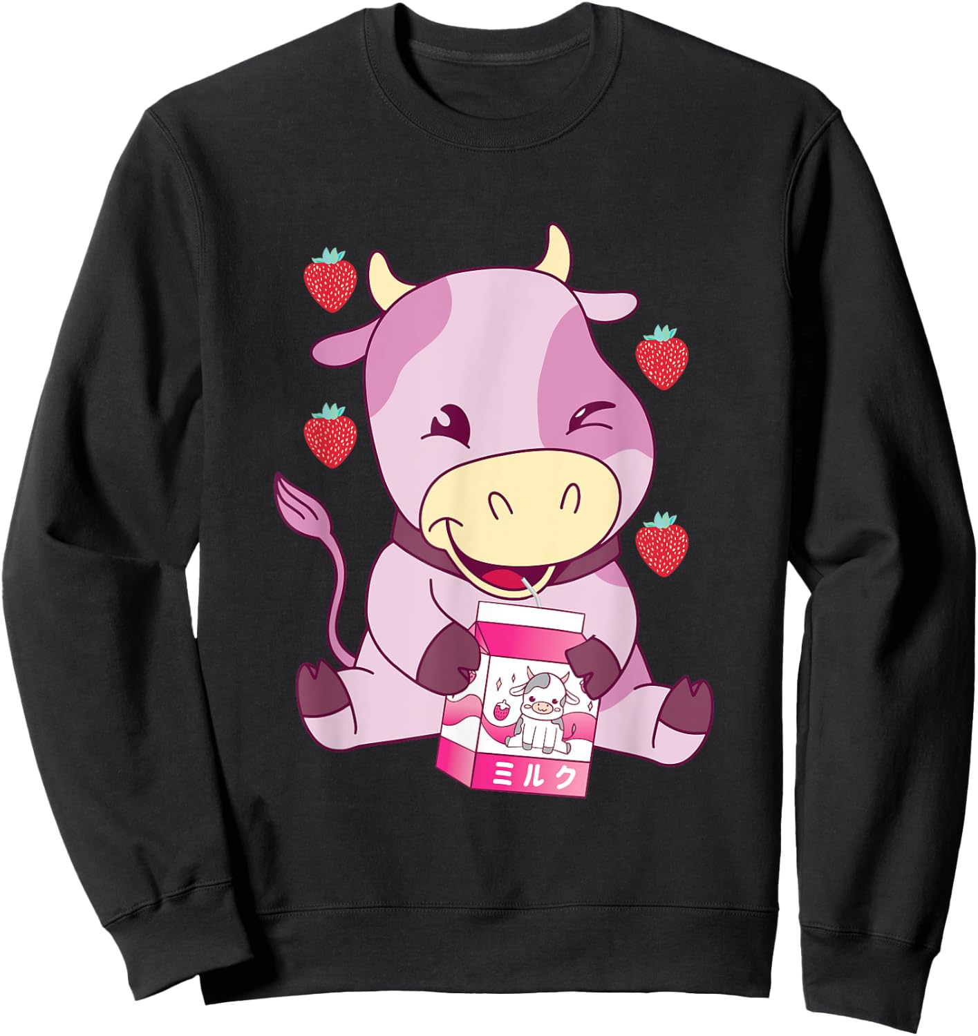 Strawberry Milk Pink Cow Japanese Strawberry Milk Shake Sweatshirt - Sweatshirt | Black